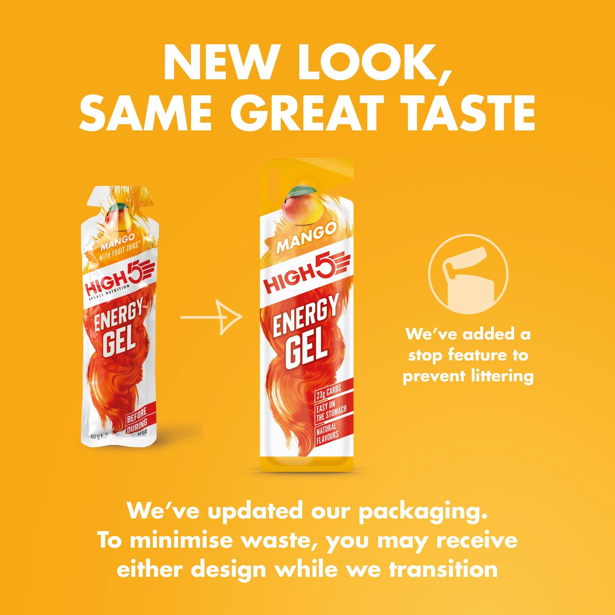 HIGH5 HIGH5 Energy Gels - Quick Release Sports Gels to Power Muscles for Peak Performance - Natural Fruit Juice & Caffeine-Free - On The Go Energy Boost for Running, Cycling and Endurance (Mango, 20 x 40g)