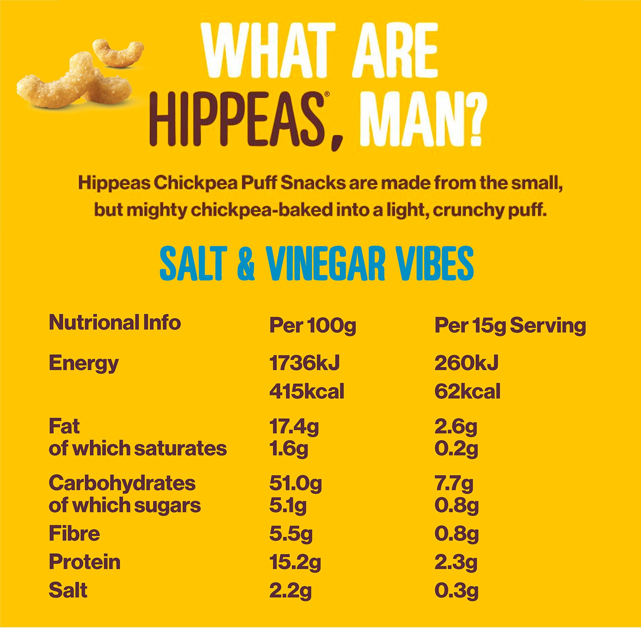 Hippeas HIPPEAS Salt & Vinegar Chickpea Puff Vegan Crisps Multipack | 50 x 15g Packets | Plant-Based, Source of Protein | Free from Gluten & Artificial Flavours | Light & Crunchy - 62 calories per serving