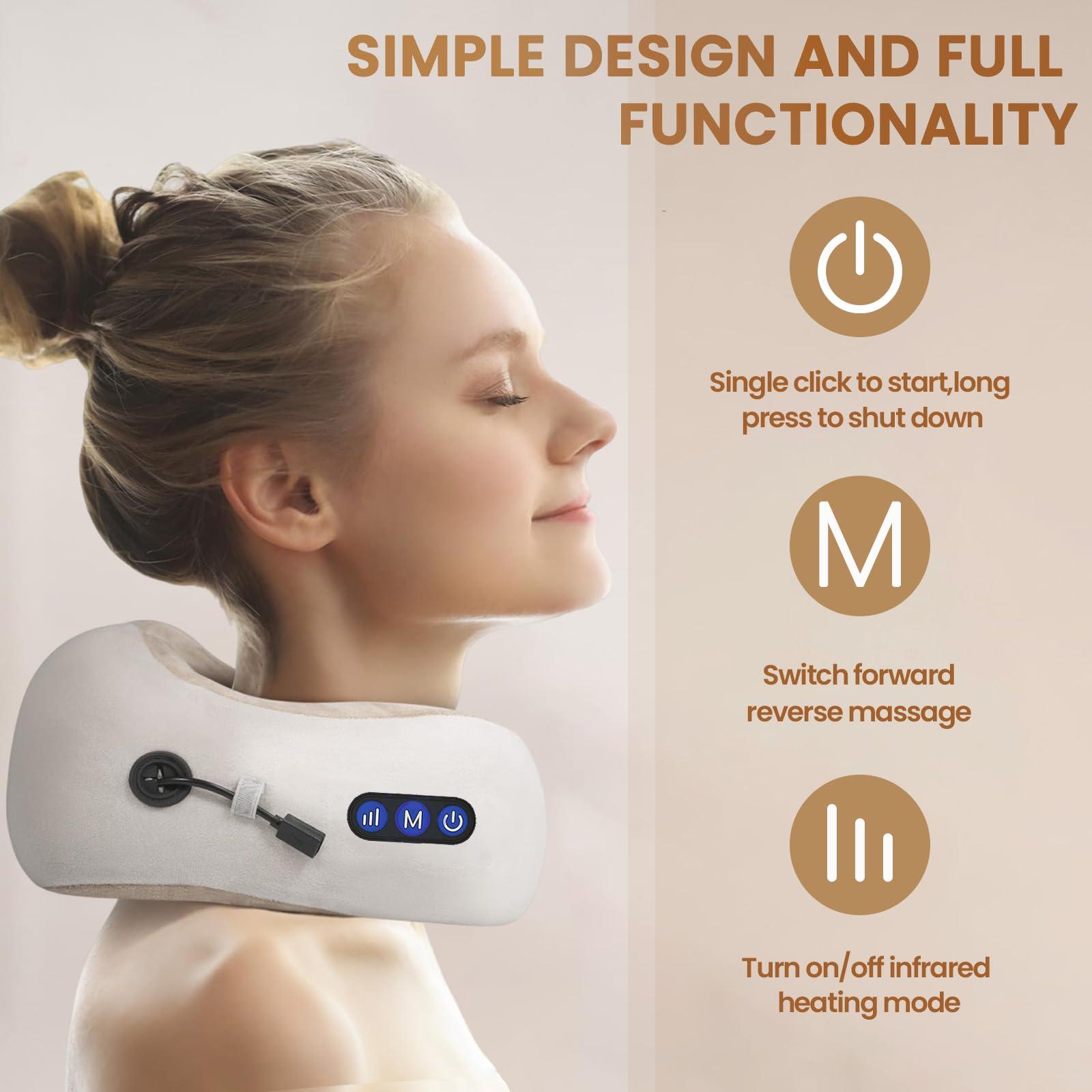 XTRWHZ Neck Massager, Snap-On Neck Massagers Travel U-Shaped Pillow Electric Neck Massage Pillow with 3 Strengths and 3 Modes Deep Tissue Kneading Neck Massager for Neck Pain, for Home and Office