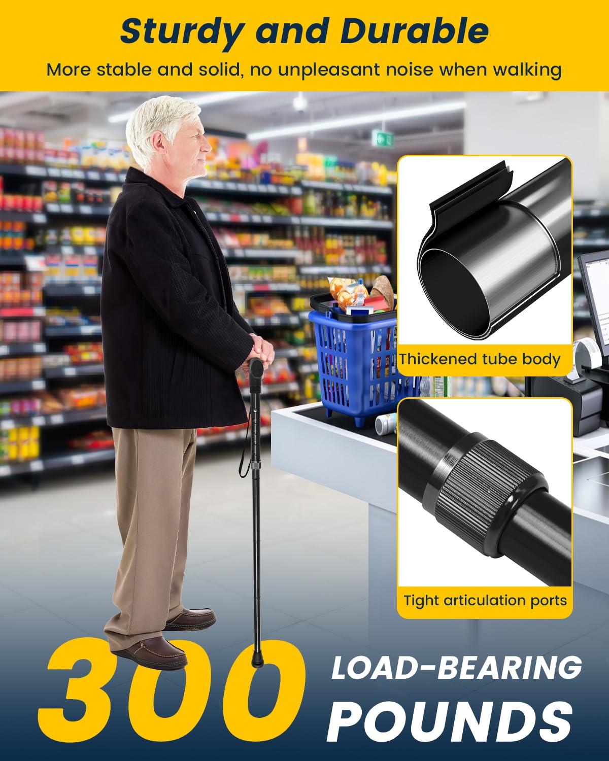 Leychves Walking Sticks for Women Folding Adjustable Walking Stick Collapsible Walking Canes for Elderly, Ladies And Men (Black)