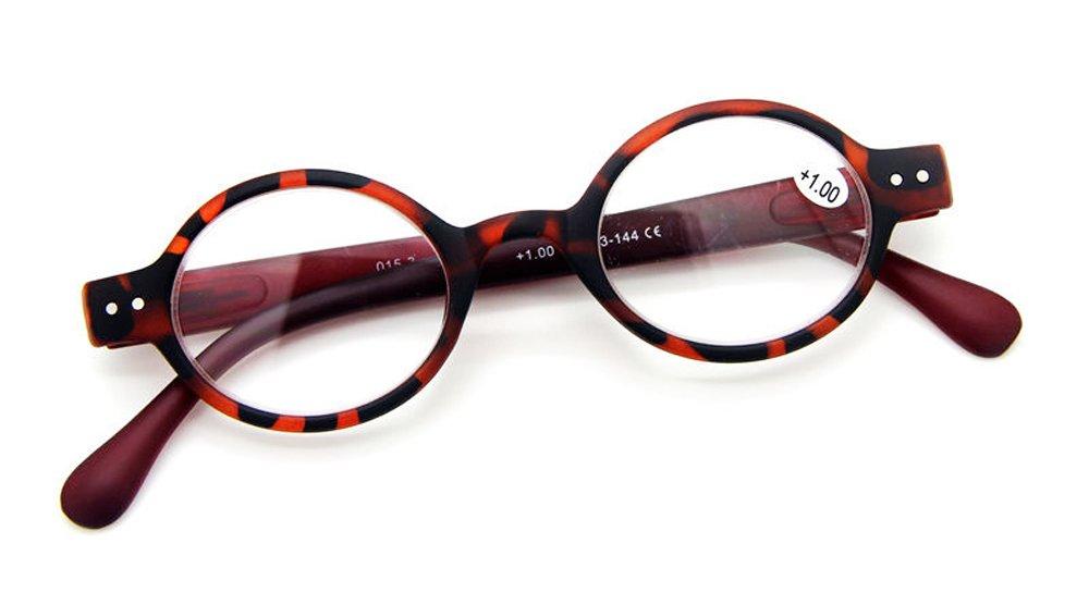 Agstum Agstum Designer Small Round Oval Vintage Reading Glasses with Spring Hinge (Leopard Frame/Red Temples, 1, x)