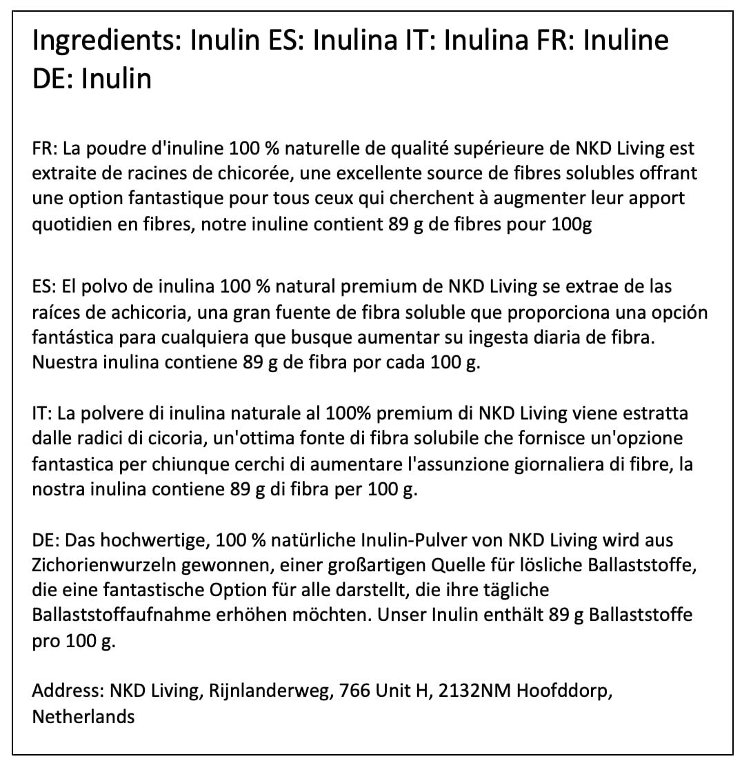 NKD Living NKD Living Inulin High Grade Prebiotic Fibre Powder (1 Kg) - Manufactured in The EU - Fibre Prebiotic Supplement