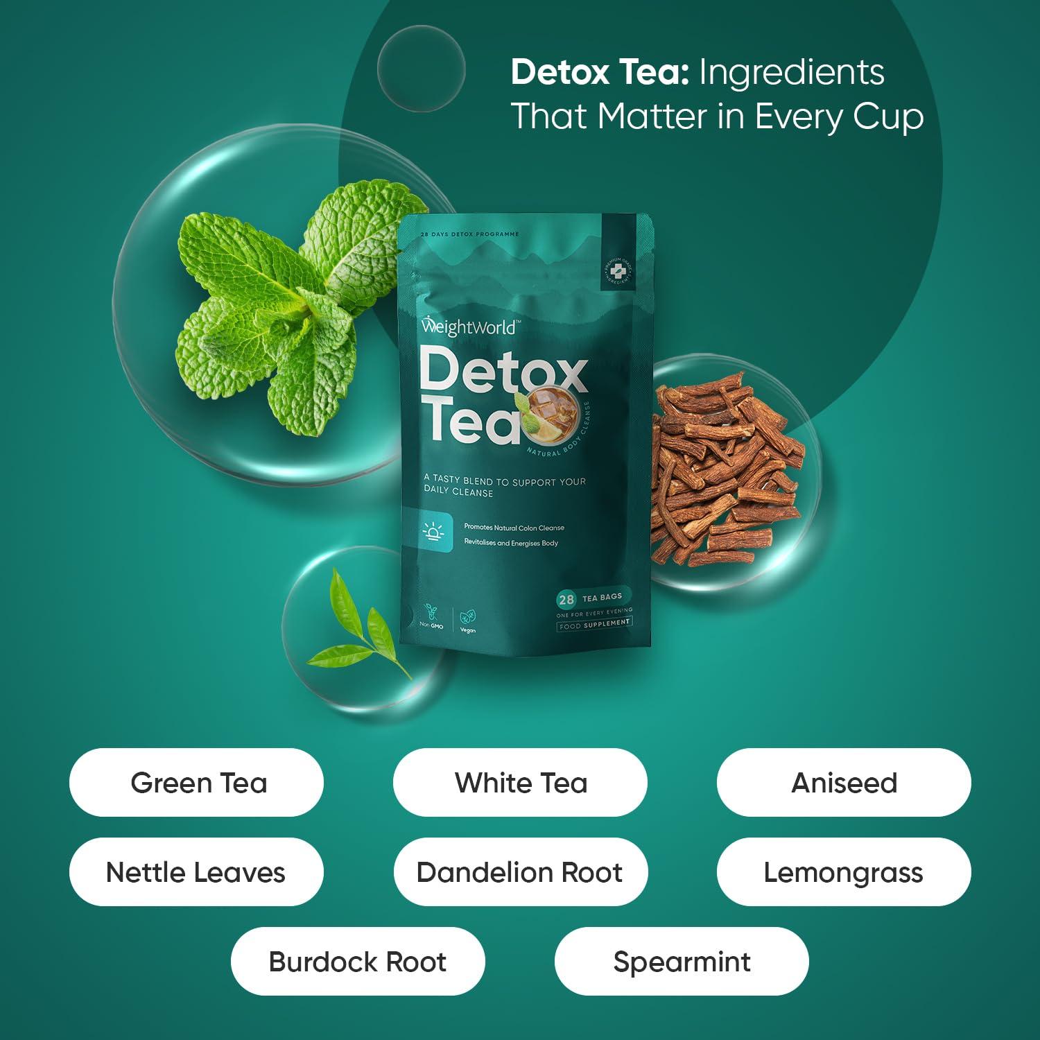 WeightWorld Skinny & Detox Tea Combo | Green Tea, Spearmint, Dandelion Root, Ginger, Lemongrass, Moringa & Oolong | For Morning & Night Routines | 56 Bags | 28 Days Programme | Zero-Calorie Herbal Blend