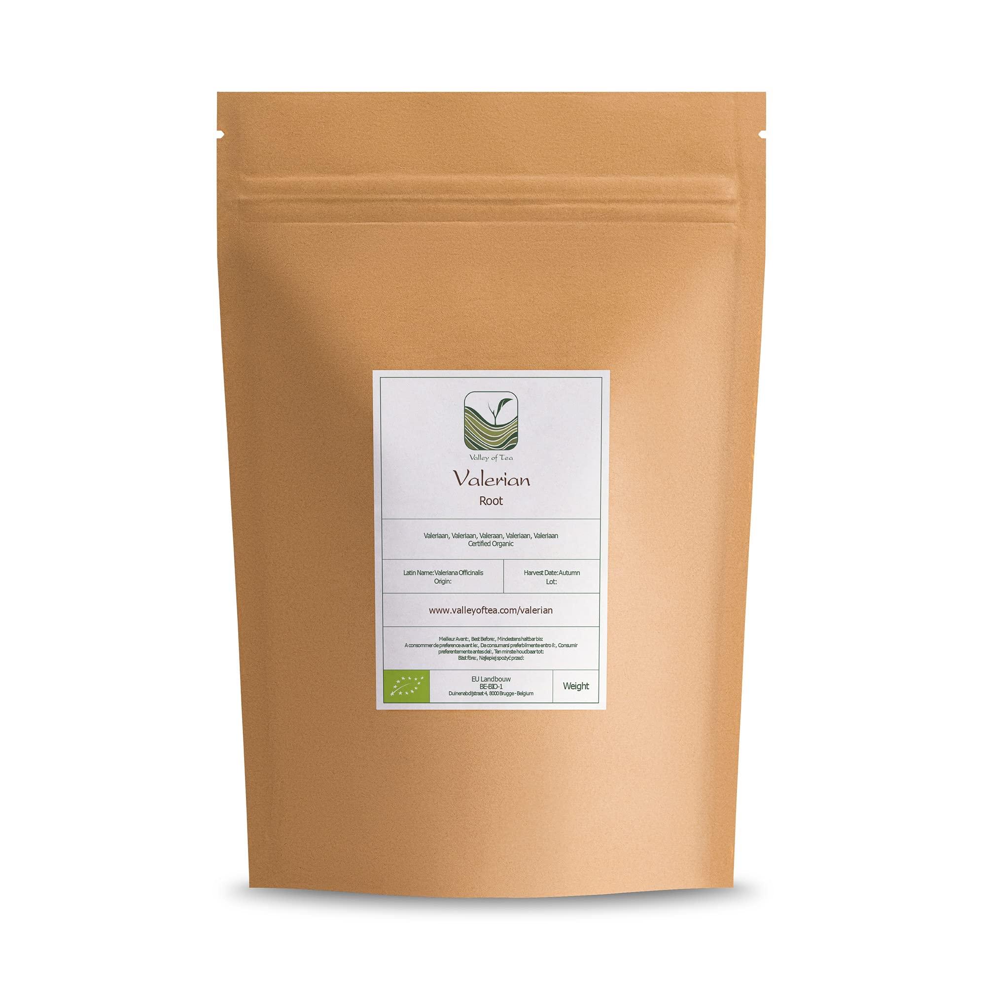 Valley of Tea Valerian Root Organic Herbal Tea - Calming and Relaxing - Good Night Rest - Valeriana Officinalis Roots 100g