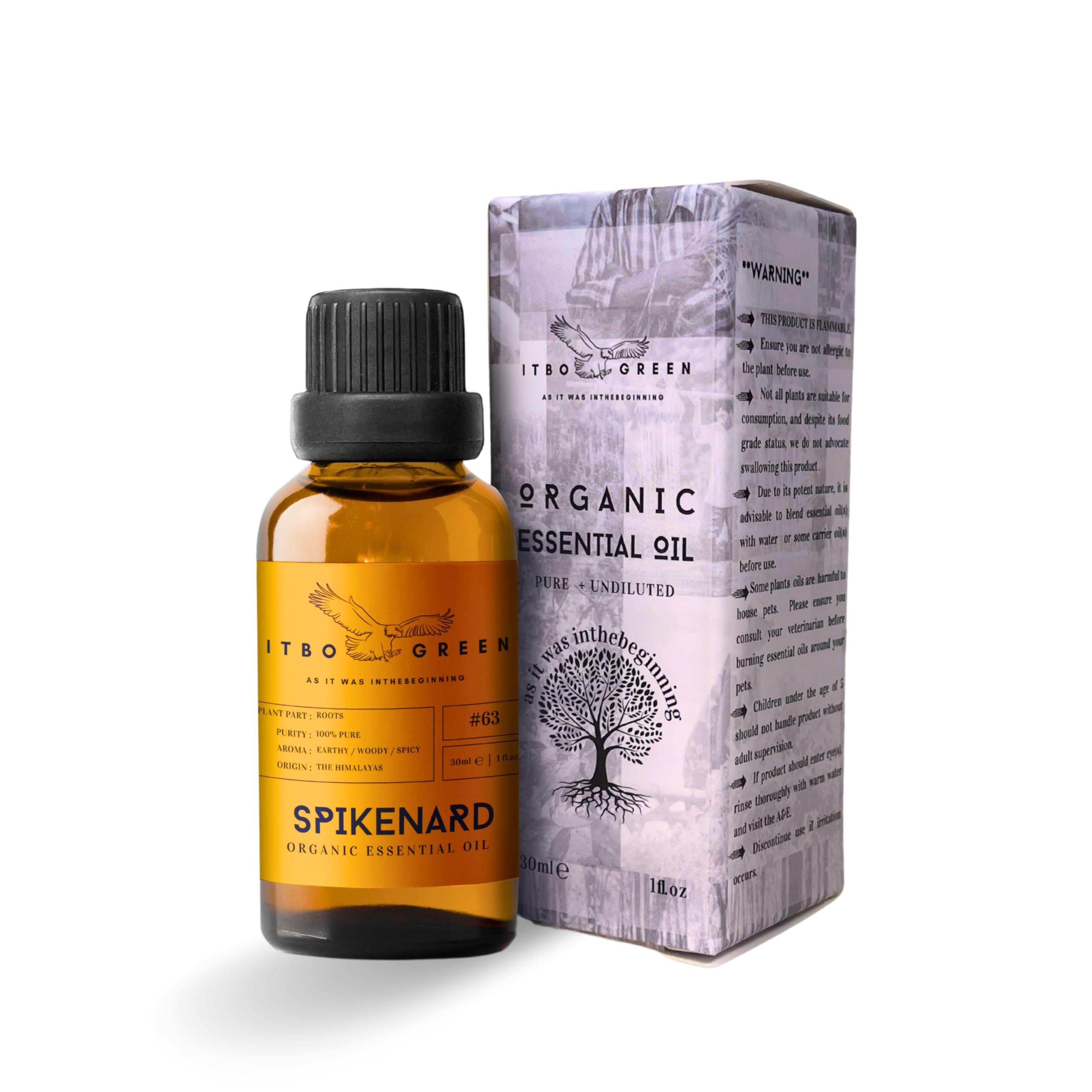 ITBO LONDON Organic Spikenard Essential Oil- Pure Essential Oil for Diffuser- Organic Aromatherapy Oil- Spiritual Awakening, Strength Boost & Confidence- Refreshing Aroma Diffuser Oil- Bath Oil- 30ml/1Oz