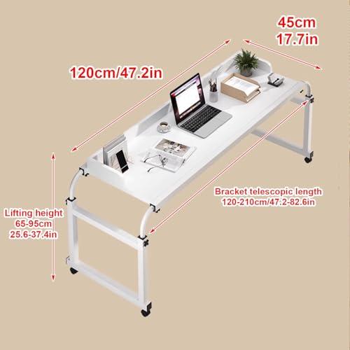 FreshCart Basics Rolling Bed Table, Adjustable Height Over Bed Table with Wheels for Queen Size Beds - Mobile Computer Desk, Laptop Cart, Standing Workstation