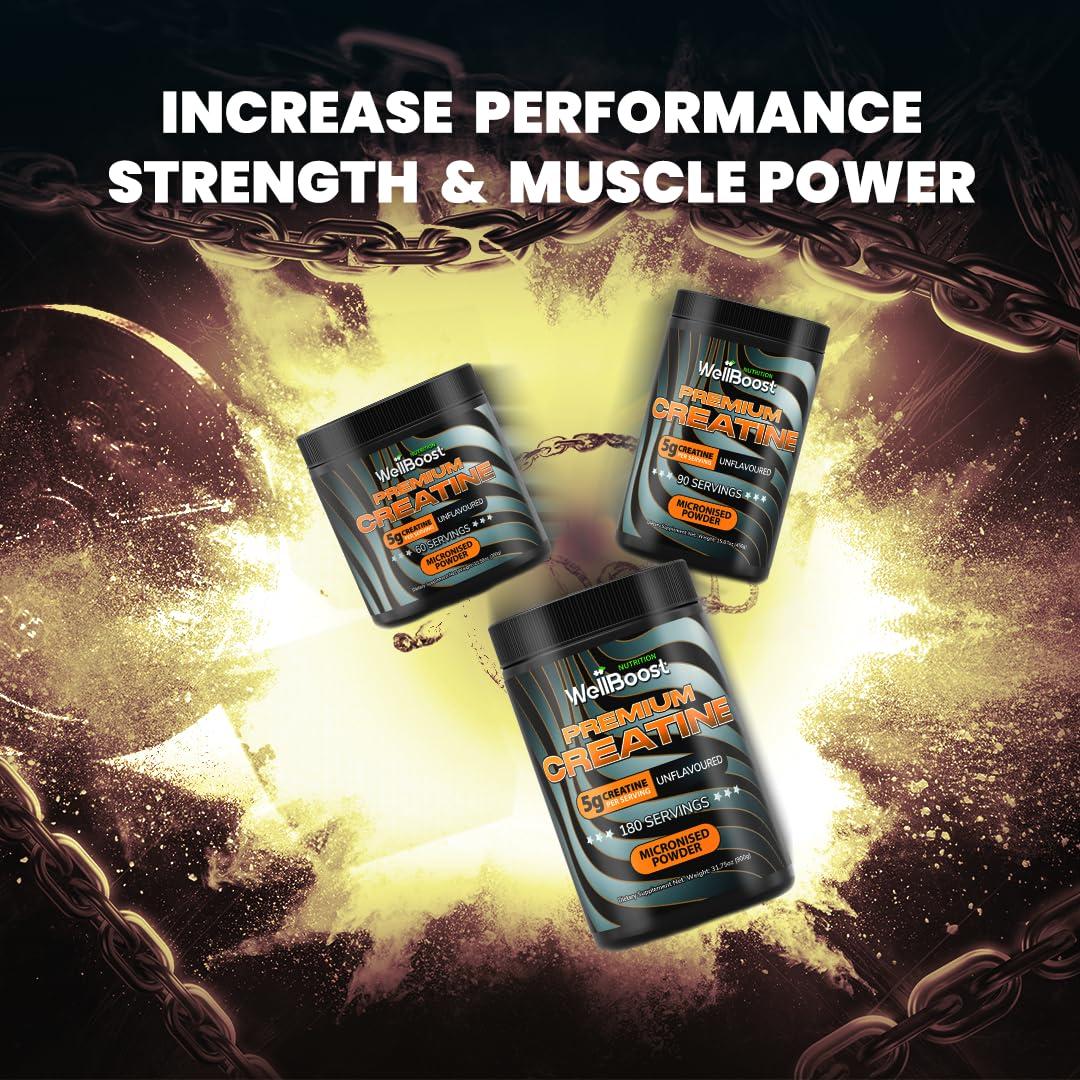 WellBoost WellBoost Nutrition Micronised Creatine Powder, 900g 100% Pure Creatine Monohydrate Powder for Performance and Muscle Power, Unflavoured Shake (180 Servings)