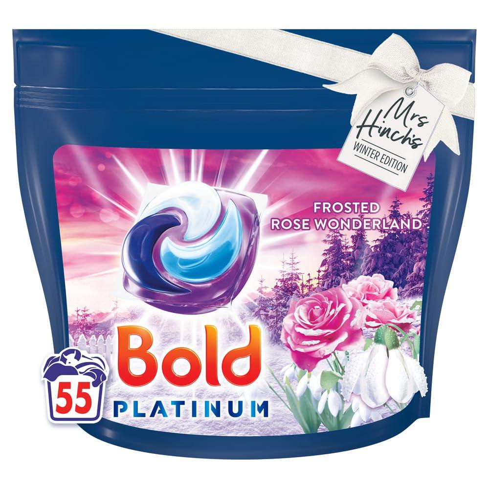 Bold Bold Platinum PODS Washing Liquid Laundry Detergent Capsules 55 Washes, Frosted Rose Wonderland, Mrs Hinch's Winter Edition, With Built-In Softener