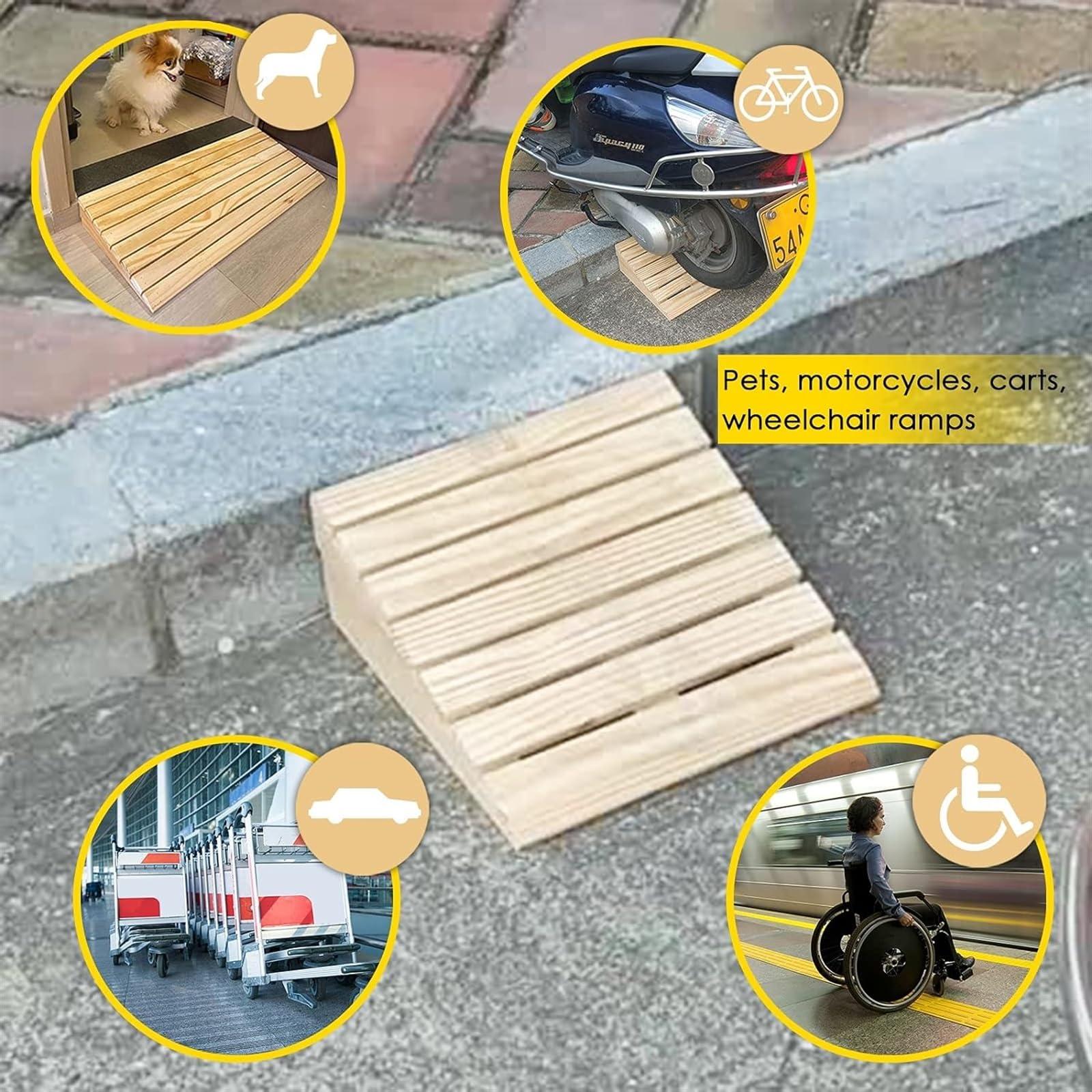 FreshCart Basics Threshold Ramp Set of 2 Stair Ramp Moving - Sturdy Wood Step Ramp for Doorways - Portable Wheelchair Threshold Ramp Entry Slope - Load 600 Lbs