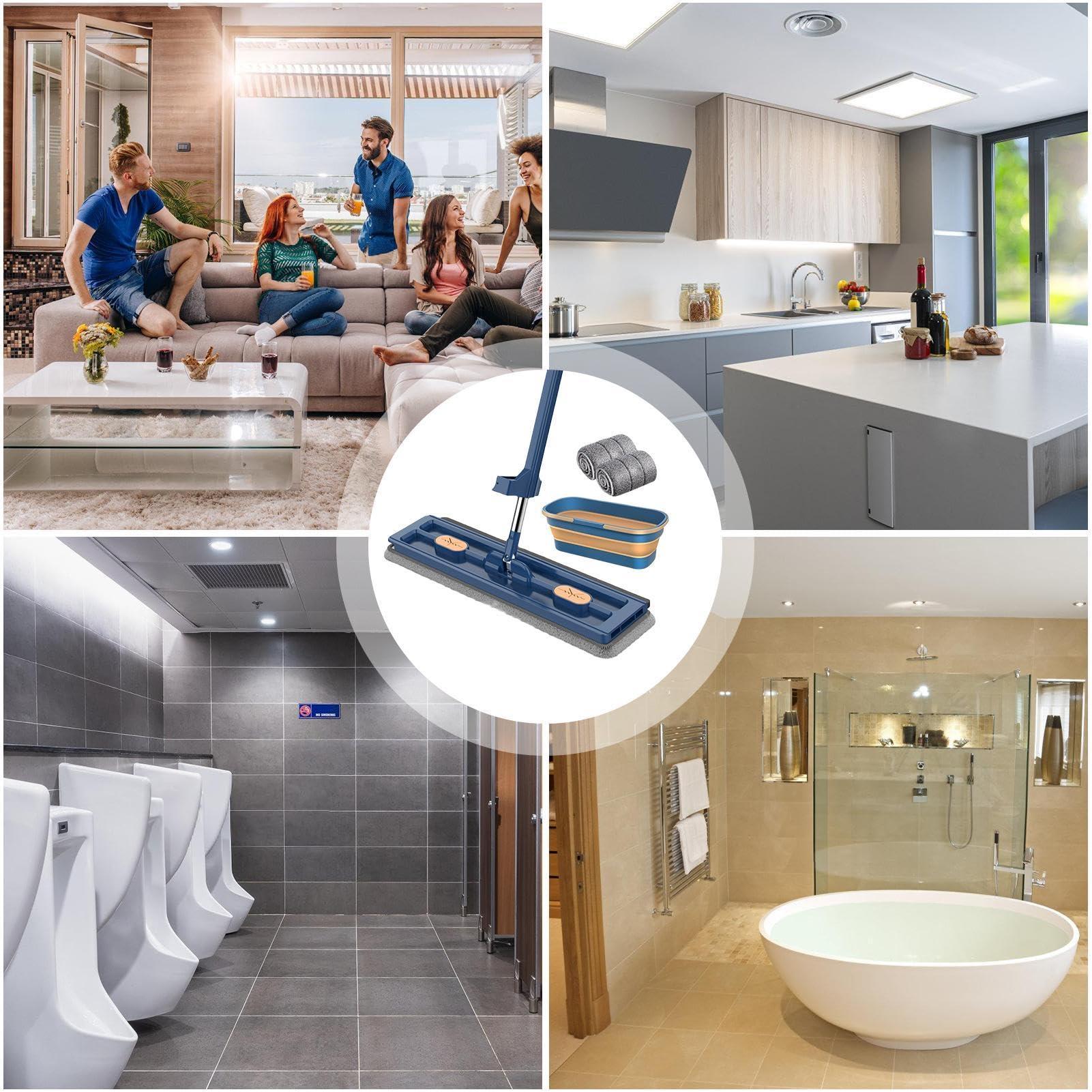 Generic Flat Head Mop - Wet And Dust Mopping - Dust Wet Dry Mop With 2 Reusable Microfiber Pads For Wet And Dry Use, Ceramic Tiles