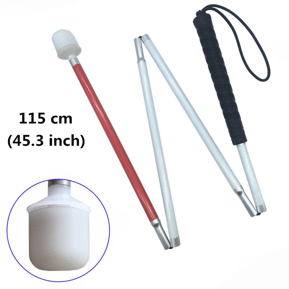 VISIONU Aluminum Mobility Folding White Cane for Vision Impaired and Blind People (Folds Down 4 Sections) (115 cm (45.3 inch), Black Handle)