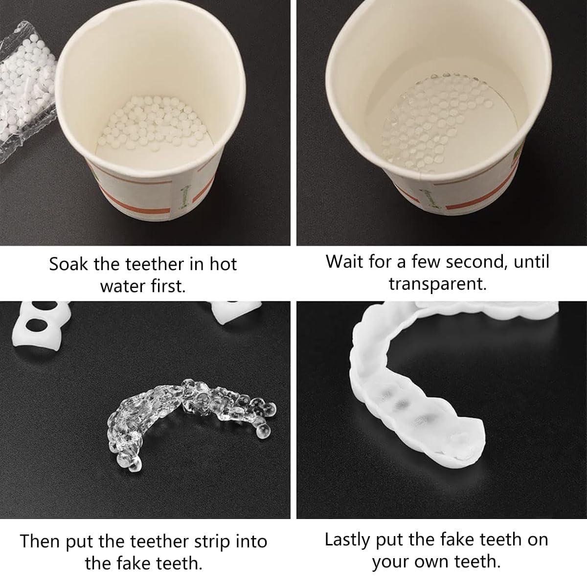 Wttfc 2 Pairs False Teeth Clip in Teeth Instant Perfect Smile Teeth Veneers Comfort Fit Flex Cosmetic Teeth Braces Cover Bad Teeth Top And Bottom for Men And Women Adult