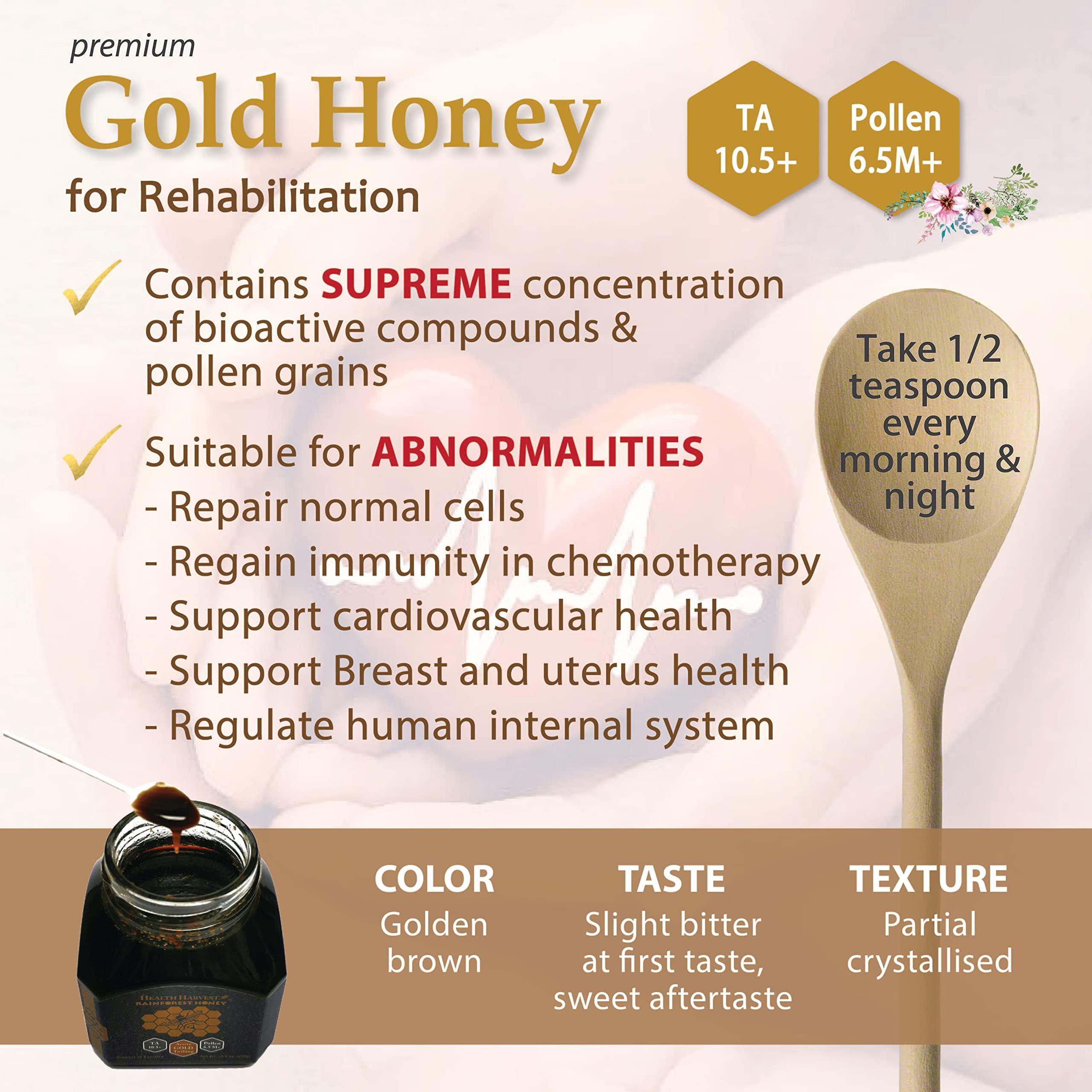 Health Harvest Premium Tualang Gold Honey 50g (TA 10.5+, Pollen Count 6.5M+, Pollen Variety 200+) Supreme Choice for Rehabilitation, Wild-ripening on 250ft Treetop, Raw, Unpasteurised, Unfiltered