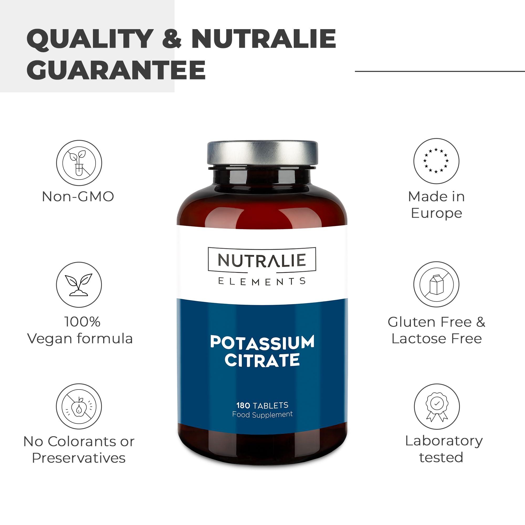 NUTRALIE Potassium - Potassium Citrate - High Dose - 2880mg - Element Pure Potassium +1000mg - Muscle - Potassium Citrate - 180 Tablets - Nutralie