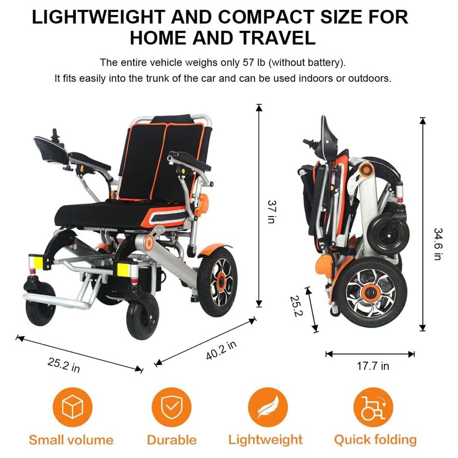CUIOT Electric Wheelchair, 2023 New Lightweight Intelligent Foldable Electric Wheelchairs for Adults, Portable Folding Air Travel Safety Powered Wheelchair, Durable Powered Mobility Scooters,Orange