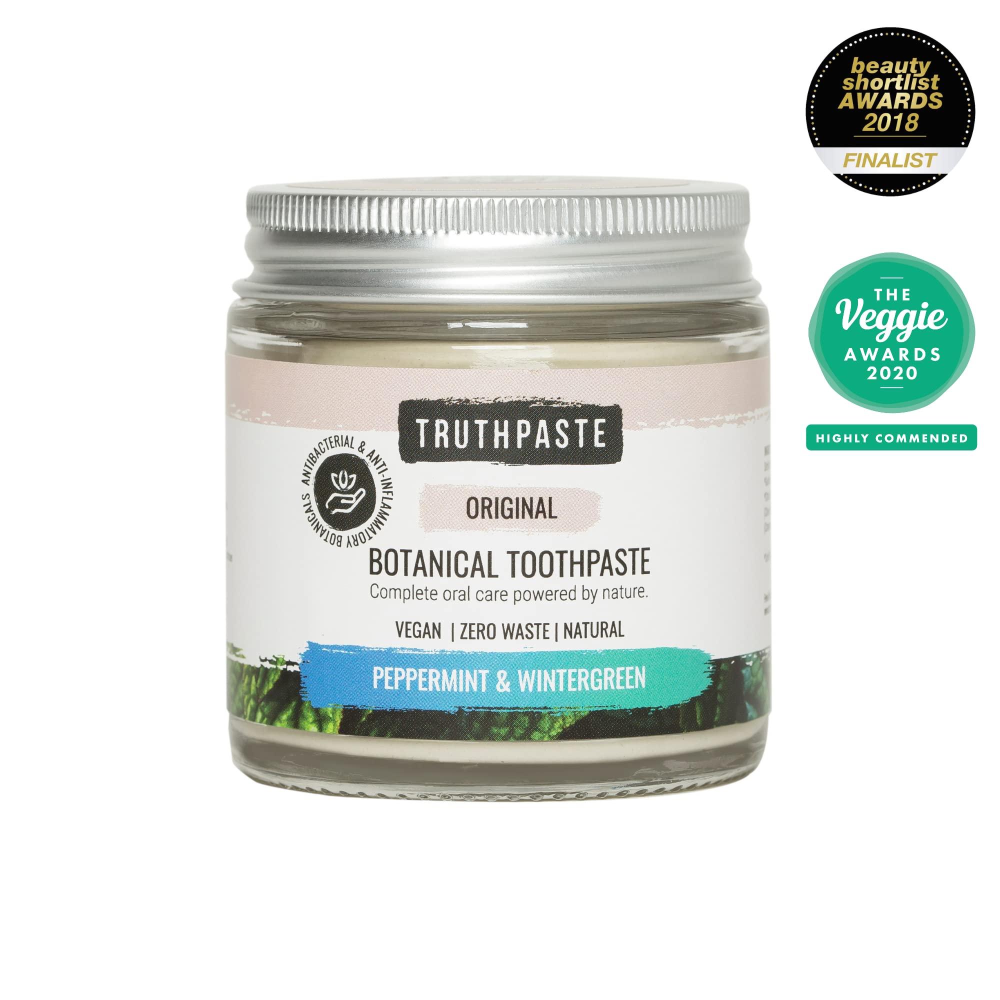 TruthPaste TRUTHPASTE Original Natural Zero Waste Toothpaste. Eco Friendly & Plastic Free. Vegan. Fluoride Free, SLS Free. with neem & Aloe Vera. Suitable for Sensitive Teeth. (Peppermint & Wintergreen 100ml)