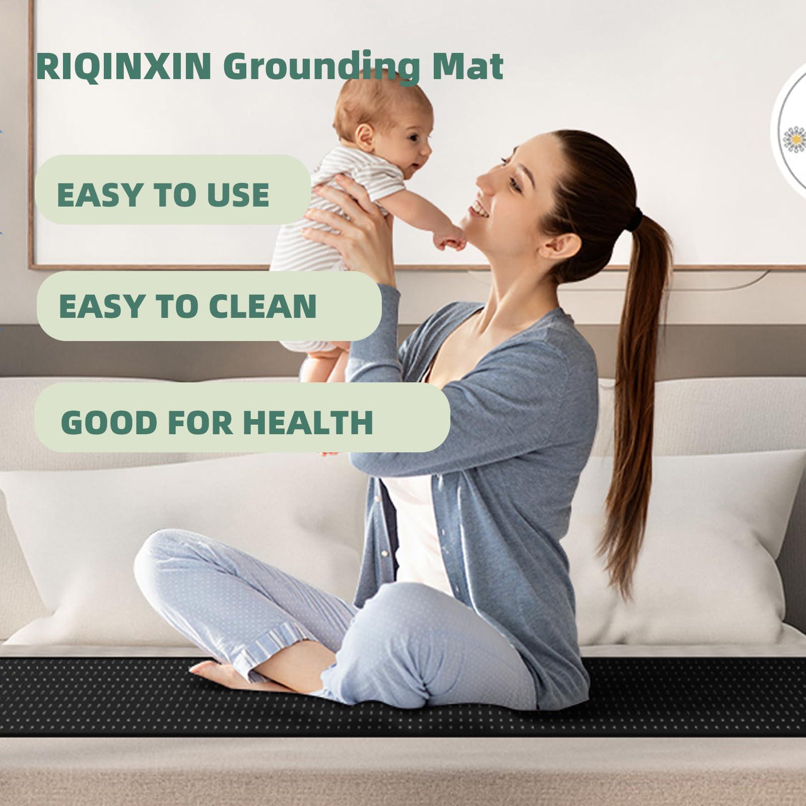 RIQINXIN RIQINXIN Conductive Grounding Mat Grounding Mattress Pad With 15ft grounding cord Perforated Design 100% Conductive PU Leather Grounding Mat for bed 55x71in Black