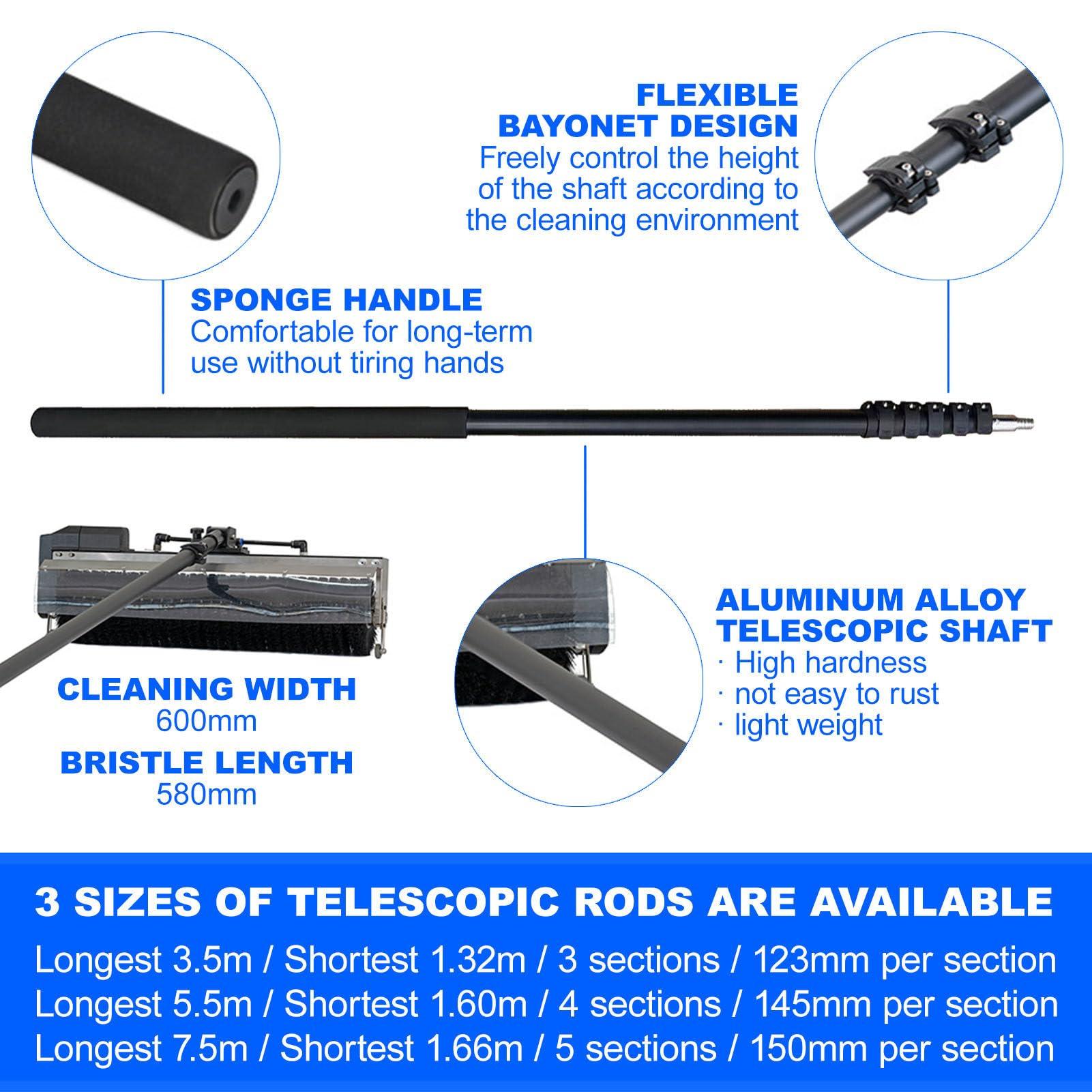 agreilduite agreilduite Solar Panel Electric Cleaning Tool/House Water Fed Pole Kit/Photovoltaic Panel Electric Cleaning Brush,360 Automatic rotation brush head+3.5/5.5/7.5M Extension Pole,5.5m/18ft