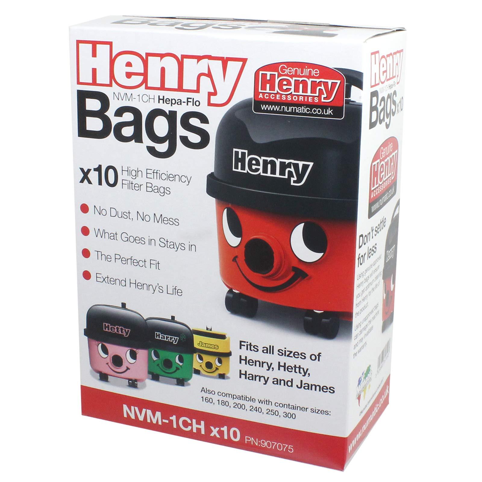 Numatic Box of 8 x Packs of 10 x Genuine Henry bags - NVM-1CH Genuine Hepa flo dust bags - Fits all 160-300 sized tubs - Henry Hetty James Basil