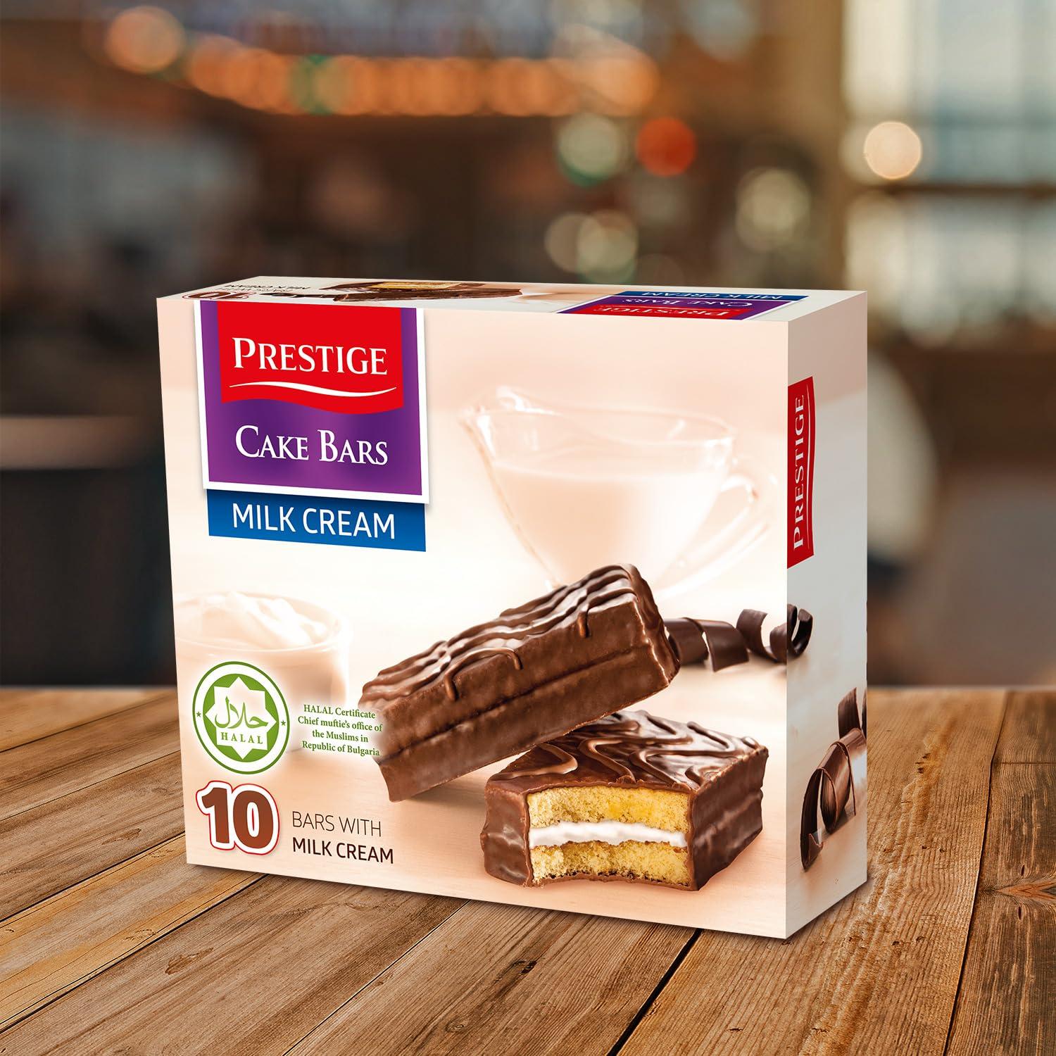 qubros Prestige Milk Cream Halal Cake Bars 300g | Halal Sponge Cake Bars | 10 Cake Bars in a Pack | No GMO | No Hydrogenated Fats | Halal Certified (Milk Cream Bars, 2 Pack)