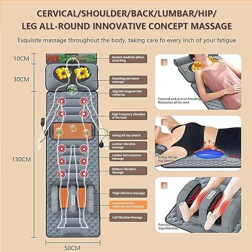 FreshCart Basics Massage Chair Back Pad,Massage Mat Full Body Back Massagers with Heat 20 Heads Vibrating Massage Mattress Pad, Electric Heated for Back Lumbar Leg Relief