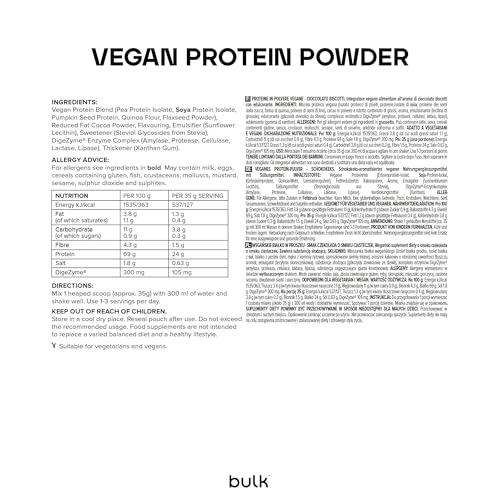 Bulk Bulk Vegan Protein Powder, Plant Based Protein Shake, Chocolate Cookies, 2.5 kg, New & Improved Formula, 71 Servings, Packaging May Vary