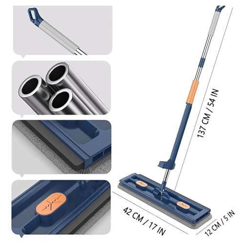 Generic Flat Head Mop - Wet And Dust Mopping - Dust Wet Dry Mop With 2 Reusable Microfiber Pads For Wet And Dry Use, Ceramic Tiles