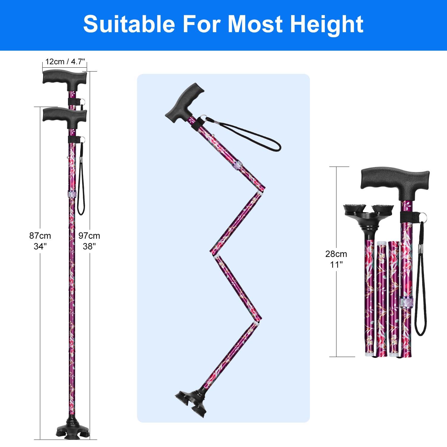 supregear supregear Walking Cane for Men and Women - Foldable, Adjustable, Collapsible, Free Standing Cane with Pivot Tip, Heavy Duty Walking Sticks, Sleek Folding Sticks for Seniors and Adults, Floral Purple