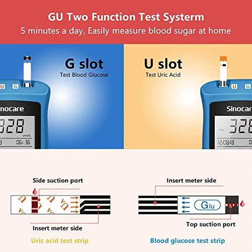 sinocare sinocare 2-in-1 Uric Acid & Blood Glucose Test Kit, Safe AQ UG Multifunctional Monitor for Blood Sugar & Gout Test, w/Test Strips x 100 & Lancing Devices x 100, for Diabetics & Gout - in mmol/L