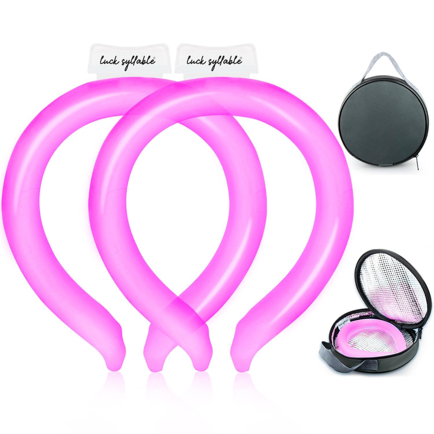 LUCK SYLLABLE Neck Cooling Tube with Cold Insulated Bag, Reusable Wearable Neck Cooler Ring, Cooling Neck Wraps for Summer Heat Outdoor Indoor (Pink*2)