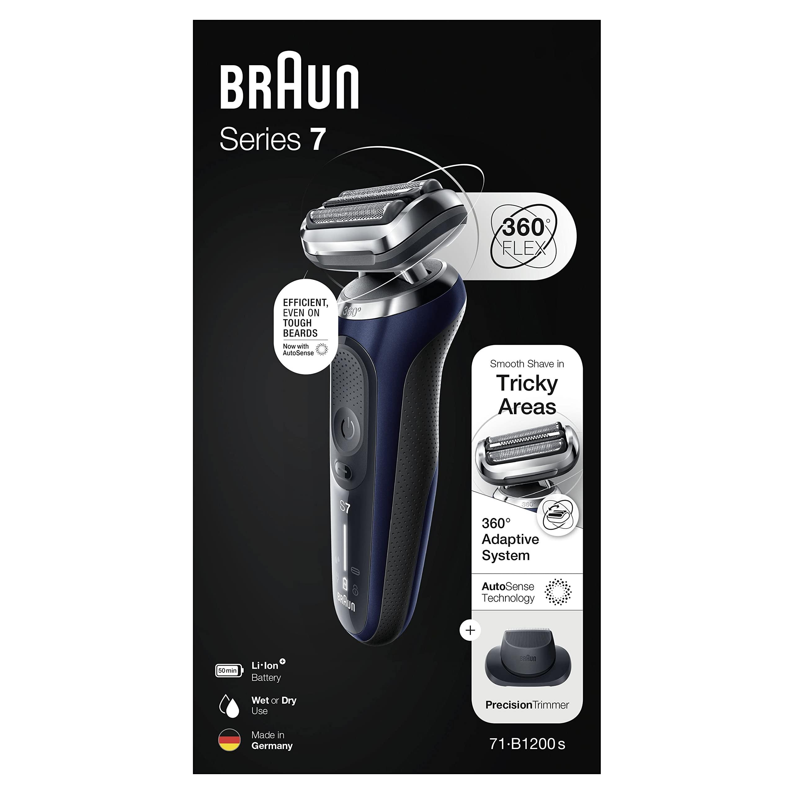 Braun Braun Series 7 71-B1200s Electric Shaver for Men with EasyClick Precision Trimmer Attachment, 360 Flex, Wet & Dry, Rechargeable, Cordless Foil Razor, Blue