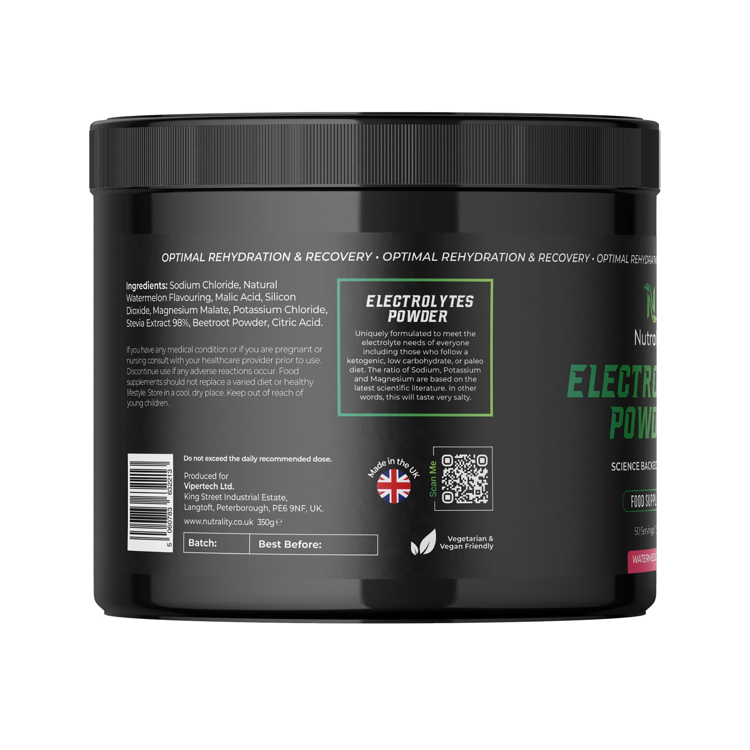 Nutrality Nutrality Electrolytes Powder 350g | Vegan | Sugar, Calcium & Artificial Flavour Free | Keto Electrolytes, Paleo Hydration | 1000mg Sodium, 200mg Potassium & 60mg Magnesium | 50 Servings | Watermelon