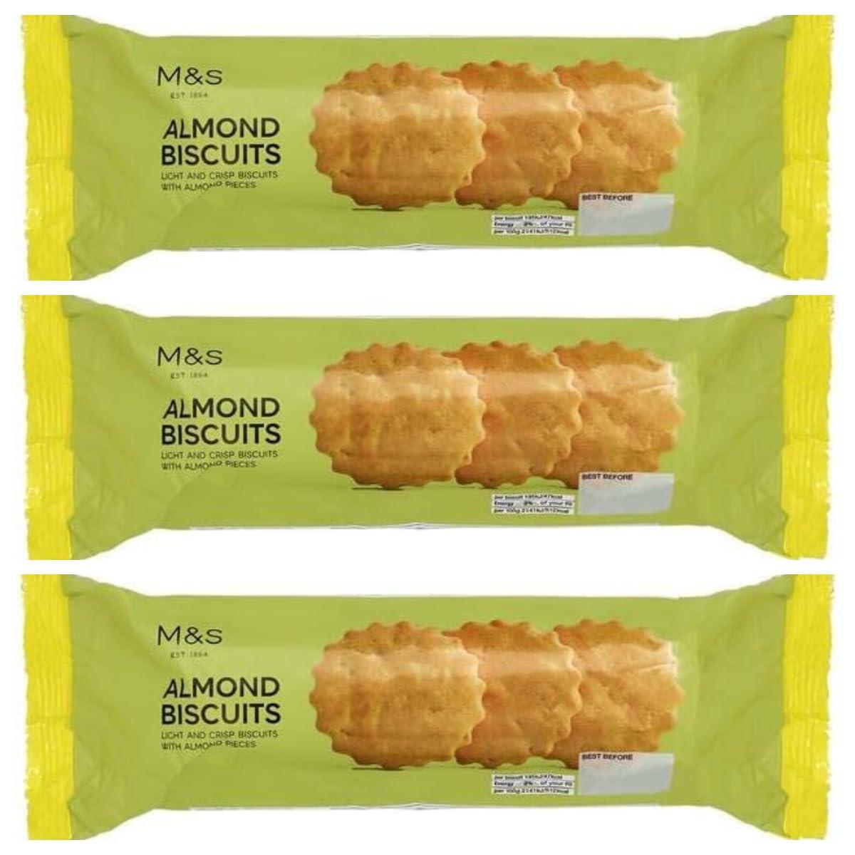 Generic M&S Almond Biscuits Light & Crisp Biscuits with Almond Pieces 200g - 3 Pack in a Premier Life Store Box