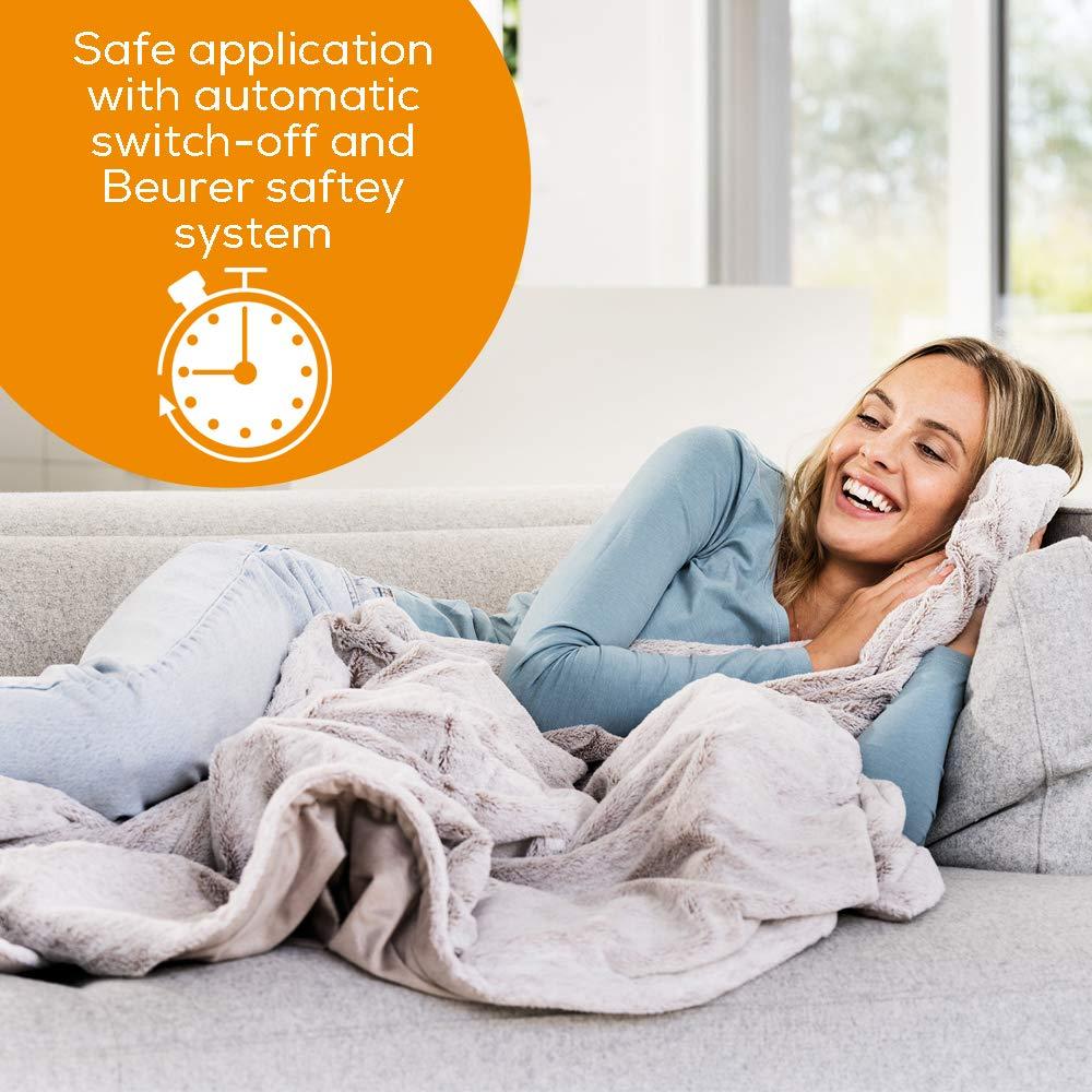 Beurer Beurer HD 75 Nordic Electric Blanket, Cuddly Heat Blanket in Fur Look, 6 Temperature Levels, Machine Washable, with Automatic Shut-Off, Beige/Brown, 180 x 130 cm
