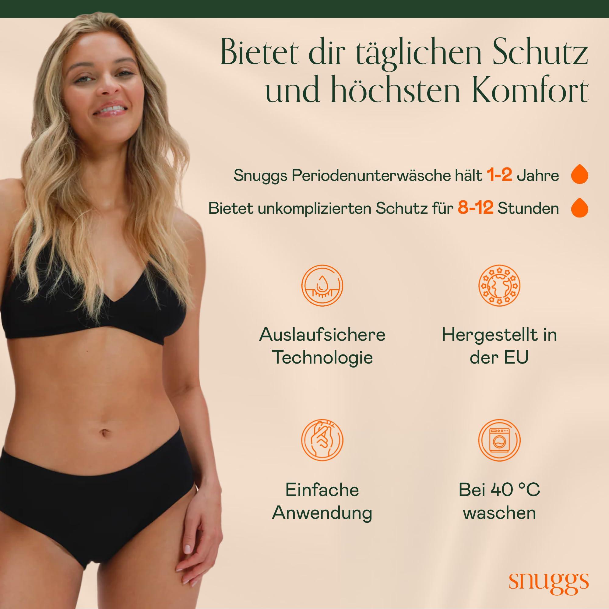 snuggs snuggs HUGGER Period Underwear for Extra Heavy Bleeding Thin and Absorbent Menstrual Underwear Made in EU Recycled Nylon Sustainable Alternative to Tampons, Sanitary Pads, Panty Liners, black, M