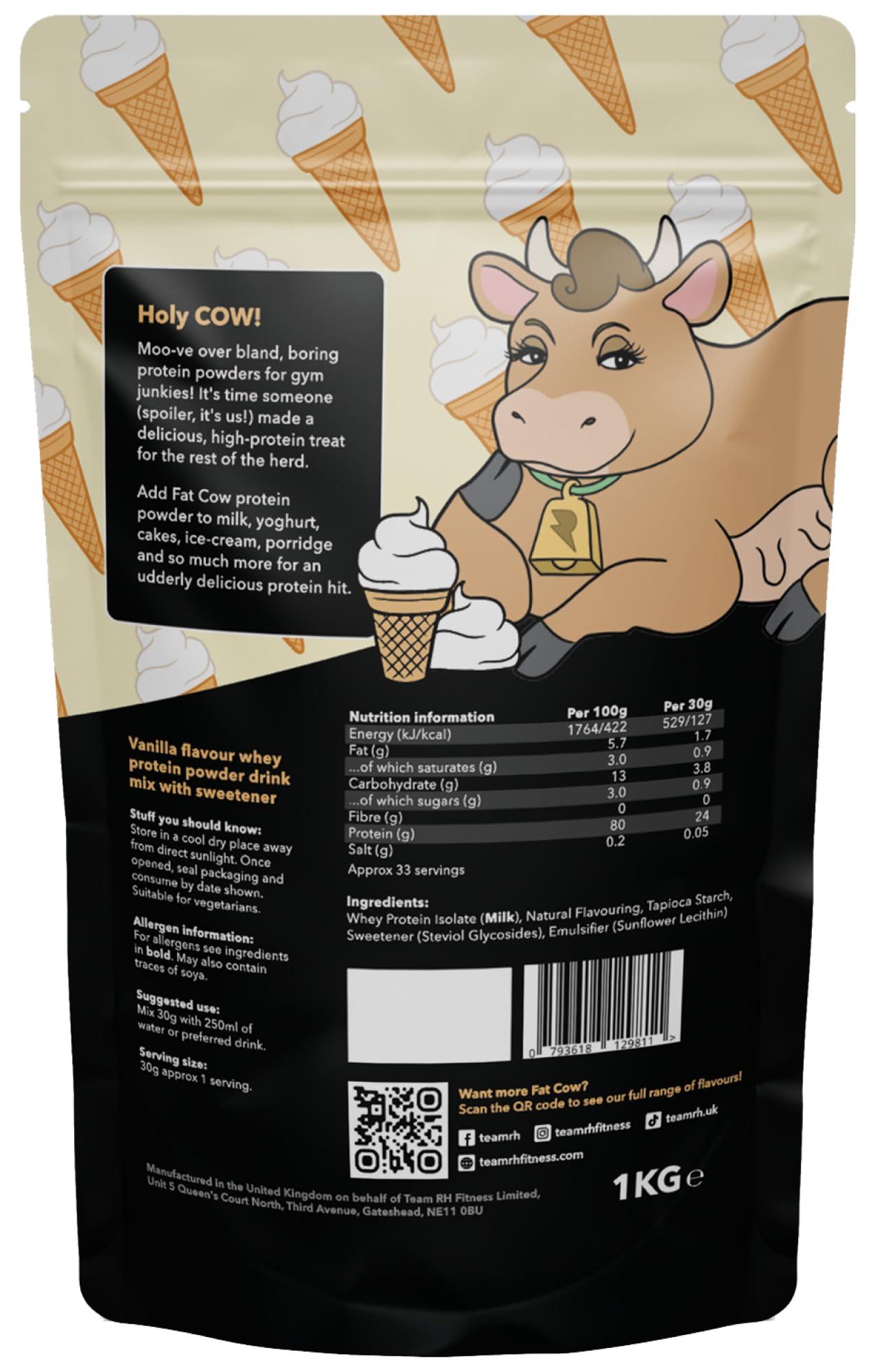 Team RH Fat Cow Vanilla Whey Protein | 1kg | 24g Protein | 33 Servings