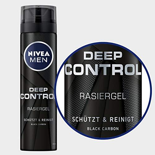 Nivea Men NIVEA MEN Deep Control Shaving Gel in Pack of 6 (6 x 200 ml), Shaving Gel for a Comfortable Shave, Shaving Gel for Men with Black Carbon