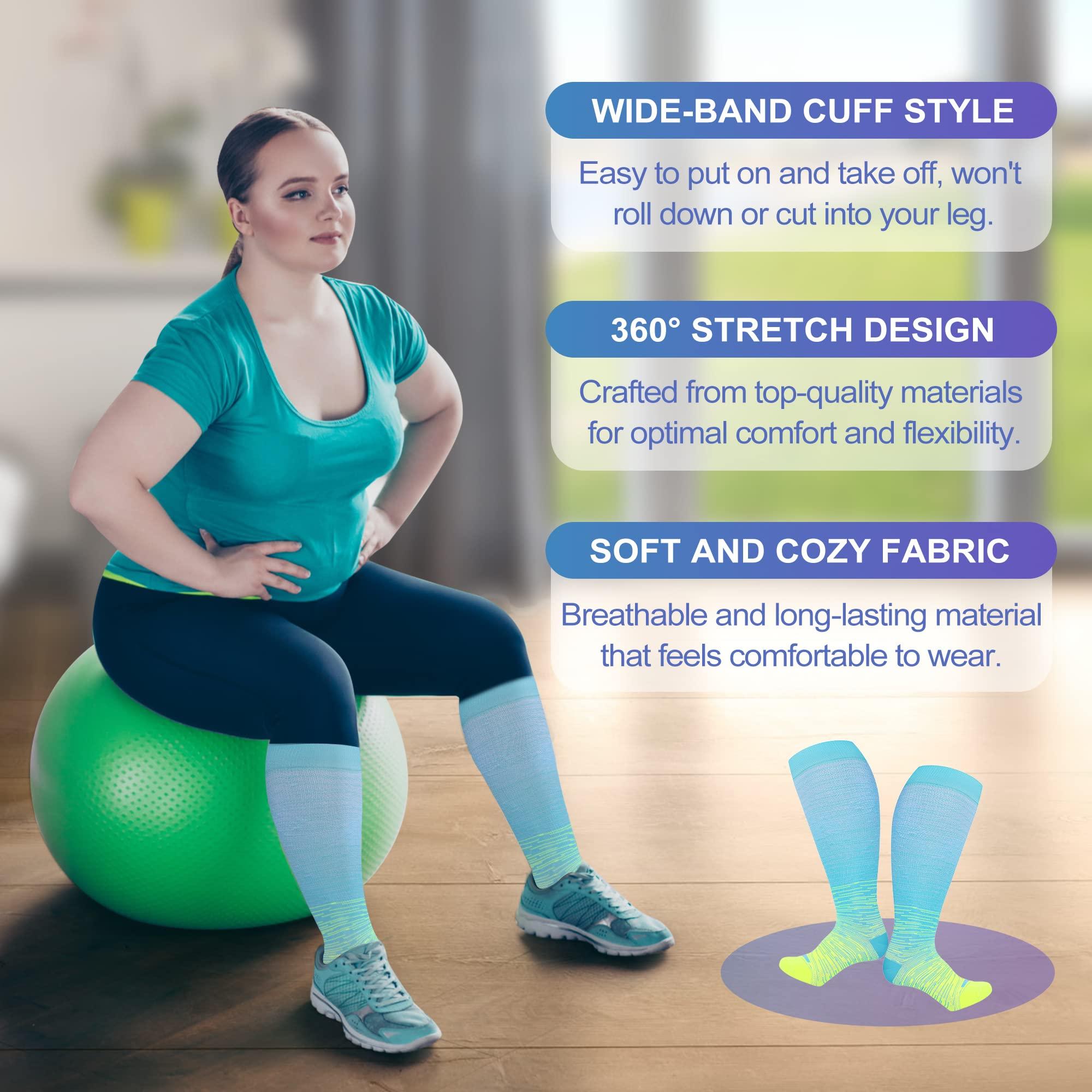 LEVSOX LEVSOX Plus Size Compression Socks for Women Men Wide Calf Extra Large 15-20 mmHg Knee High Sock for Nurses Pregnant Travel, 3 Pairs/Tie Dye, Large