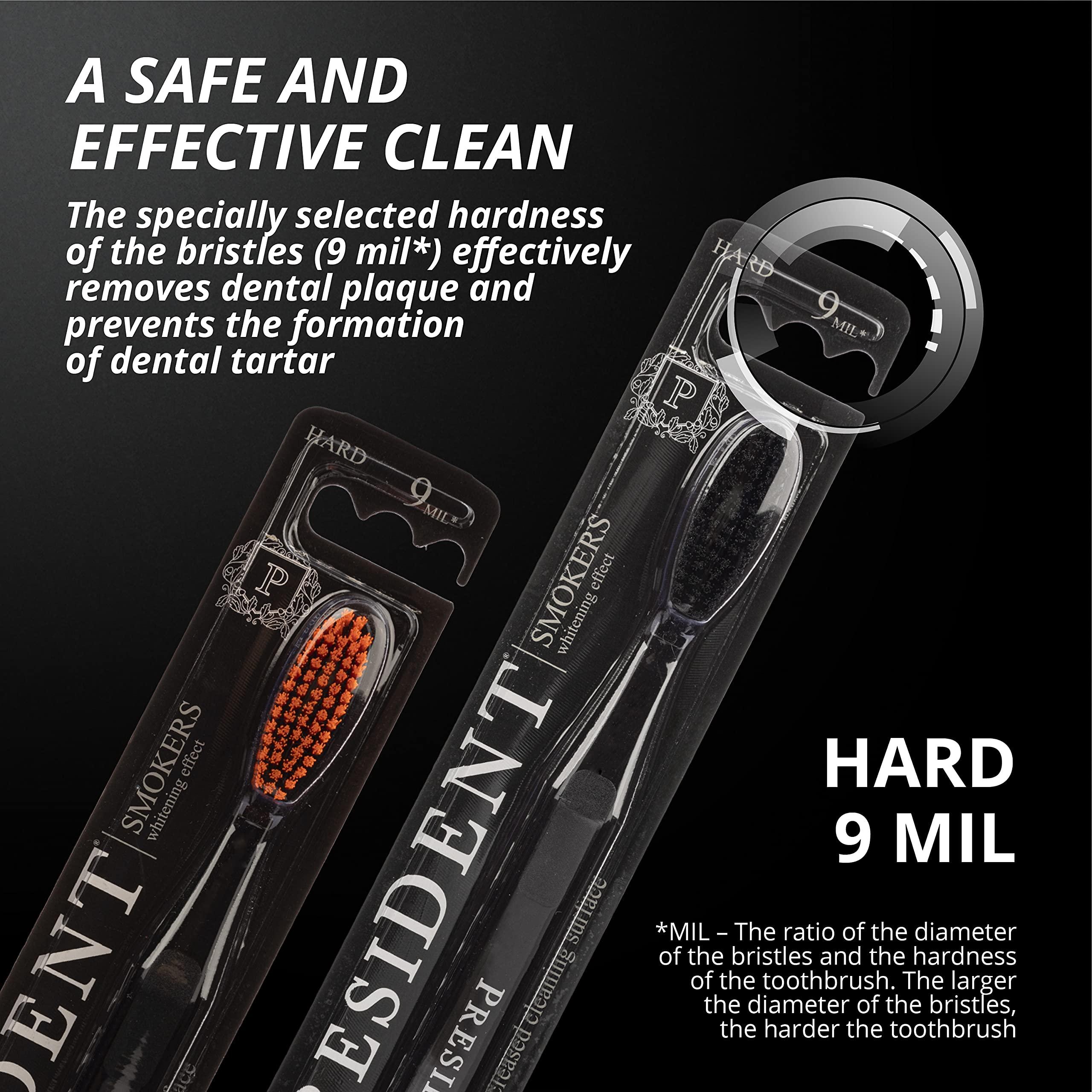 PRESIDENT PRESIDENT Smokers Toothbrush - Made for Smokers or Heavy Stains - 9 MIL (Black/Orange)