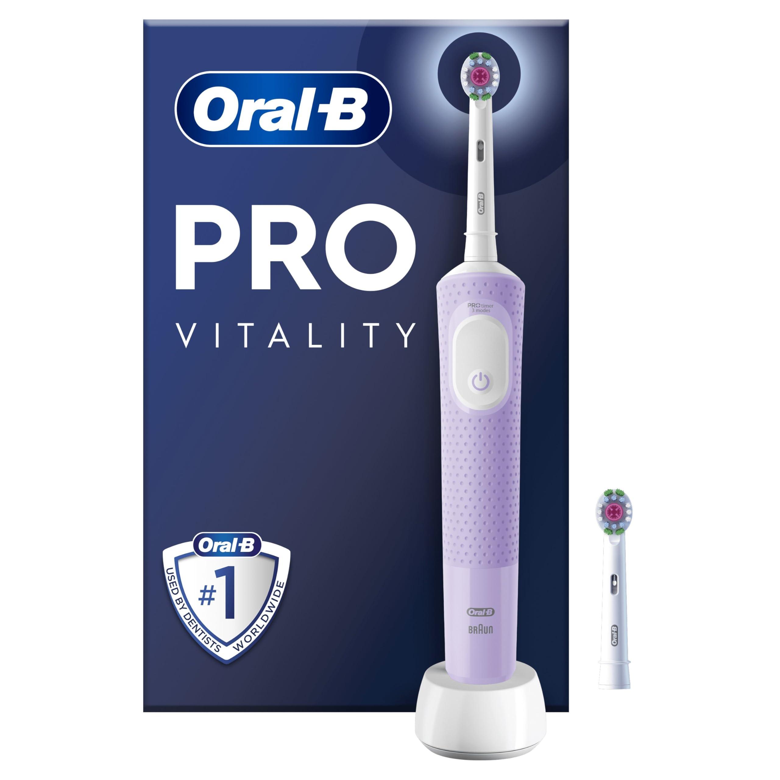 Oral-B Oral-B Vitality Pro Electric Toothbrushes For Adults,1 Handle, 2 Toothbrush Heads, 3 Brushing Modes Including Sensitive Plus, 2 Pin UK Plug, Purple
