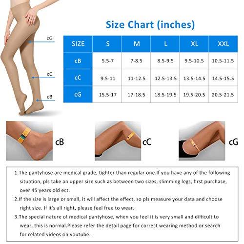 MEILYLA MEILYLA Compression Pantyhose 20-30mmHg Support Stockings Compression for Women Opaque Closed Toe Tights Varicose Veins, Beige-l, L-X-L