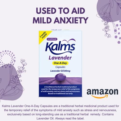 Kalms Kalms Lavender - One-a-Day - 14 Capsules - A Traditional Herbal Medicinal Product Used for The Temporary Relief of The Symptoms of Mild Anxiety Such as Stress and Nervousness (Pack of 2)