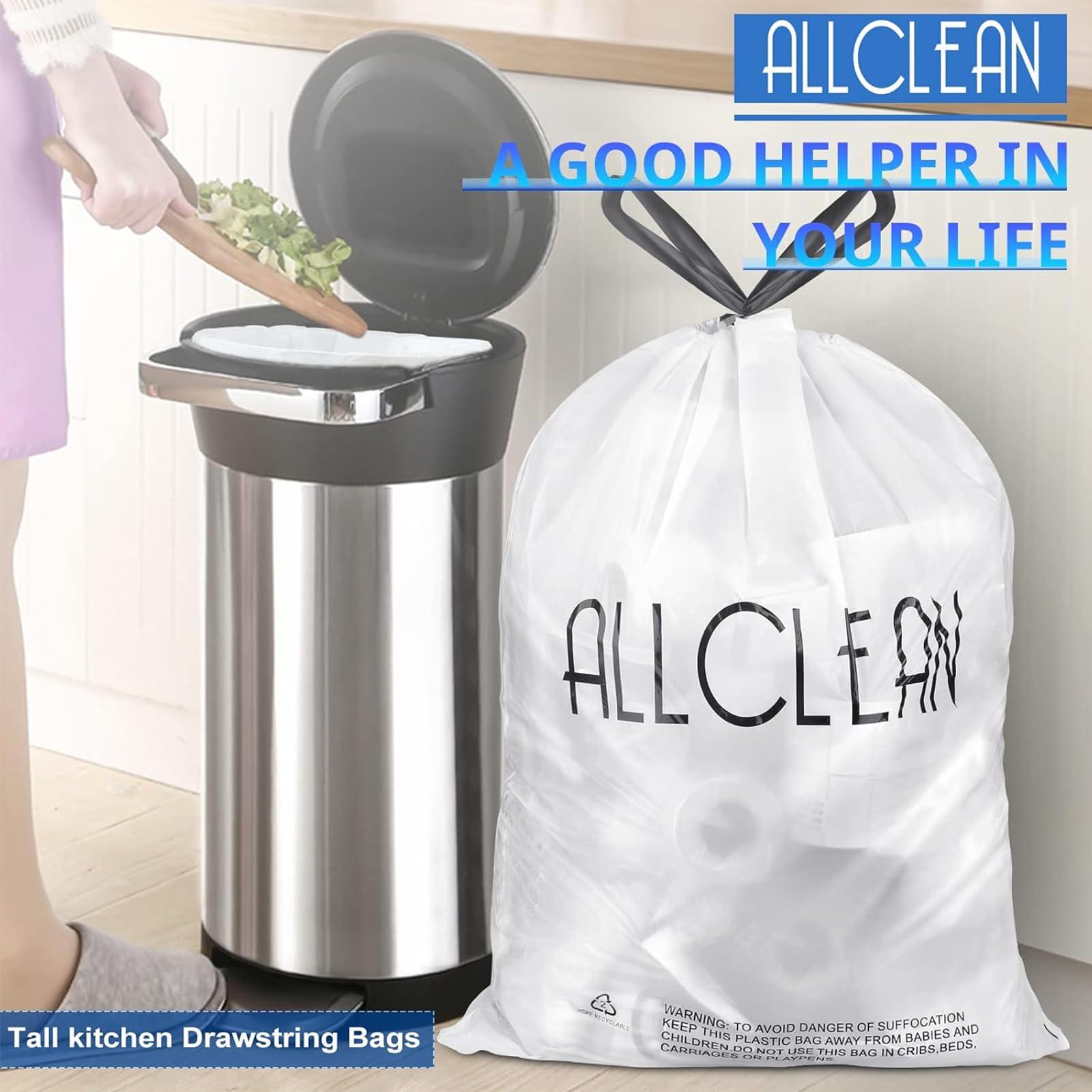 ALLCLEAN 15 Gallon Trash Bags Kitchen Tall Drawstring