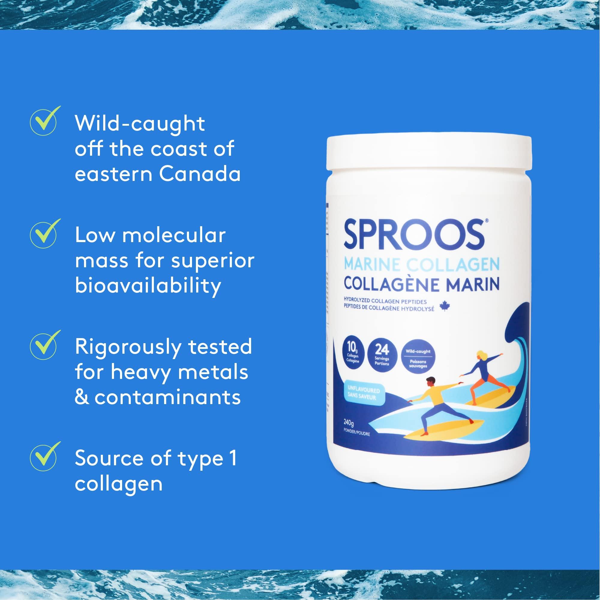 SPROOS SPROOS - Marine Collagen - Beverage Powder - Hydrolised Collagen Peptides - Healthy Hair, Skin & Nails - Unflavoured (No Fishy Taste) - 24-Day Supply - 240 g