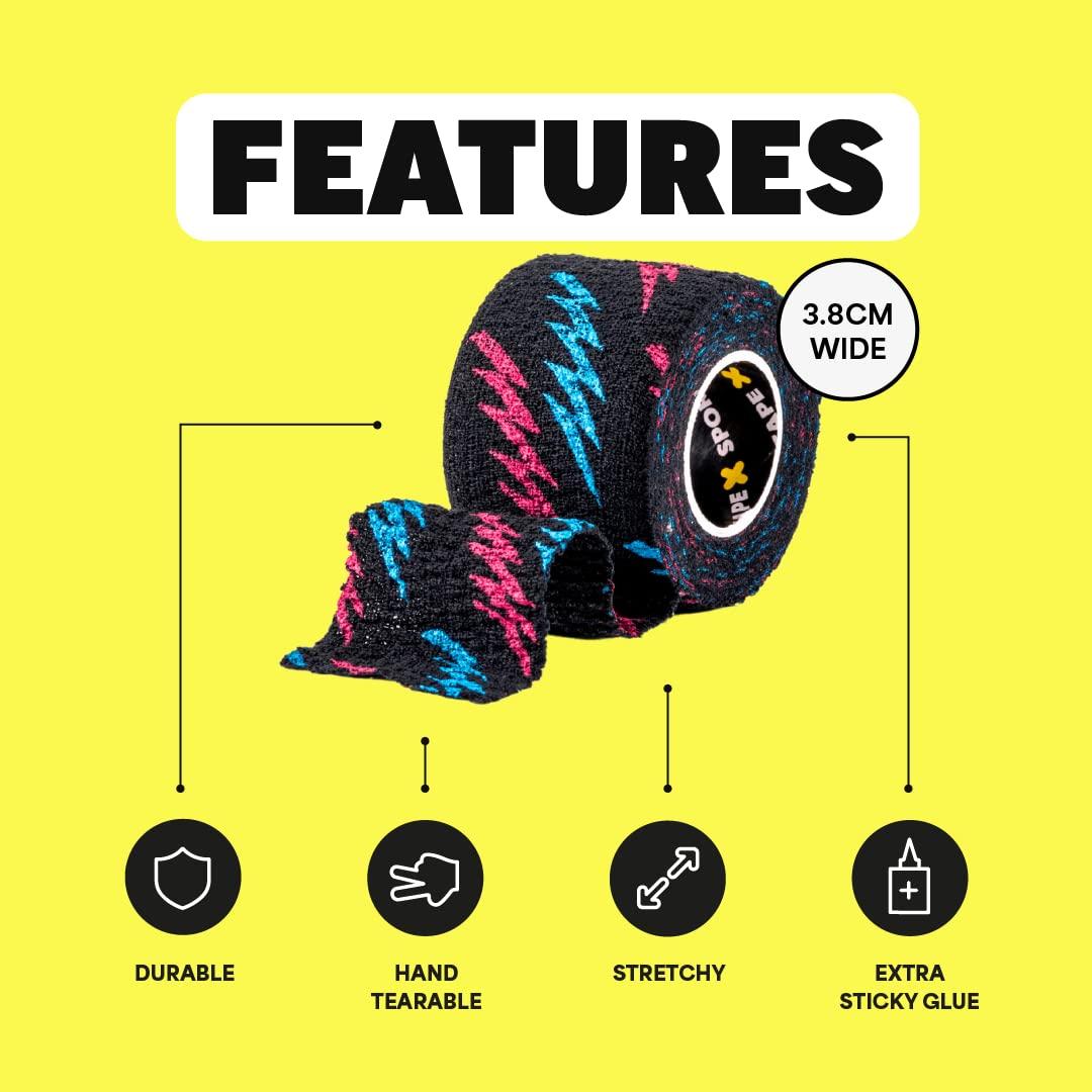 SPORTTAPE SPORTTAPE 3 Rolls Weightlifting Thumb Tape - Punk | CrossFit Tape with Sweatproof Adhesive | Easy Tear Grip Tape | Weightlifting Tape for Hook Grip, Olympic Lifting & Powerlifting - 3.8cm x 4.5m