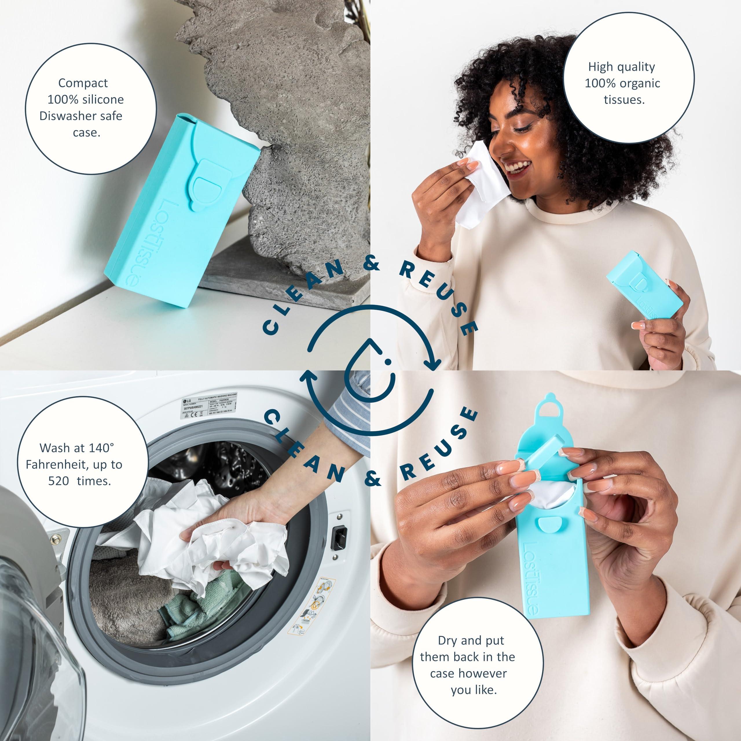 LastTissue LastTissue Reusable Cotton Tissue Pack Sustainable, Durable, Eco-Conscious, Portable & Washable Facial Tissues for Men and Women with Travel Handkerchief Storage Case