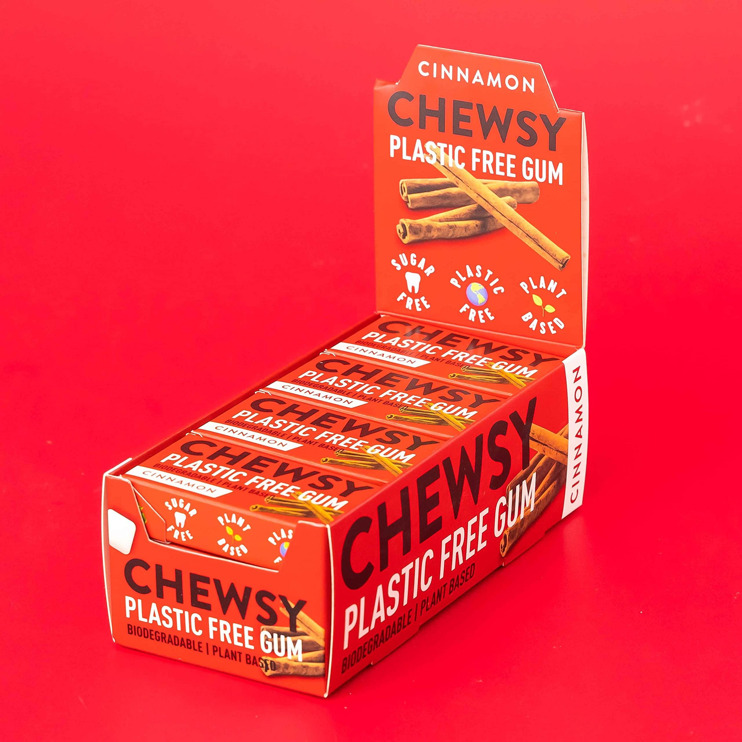 CHEWSY Chewsy Cinnamon Plastic Free Gum | Plant Based | Sugar Free | Aspartame-Free | Xylitol | Tooth Friendly | Vegan | Biodegradable | Natural Chewing Gum 12 Packs