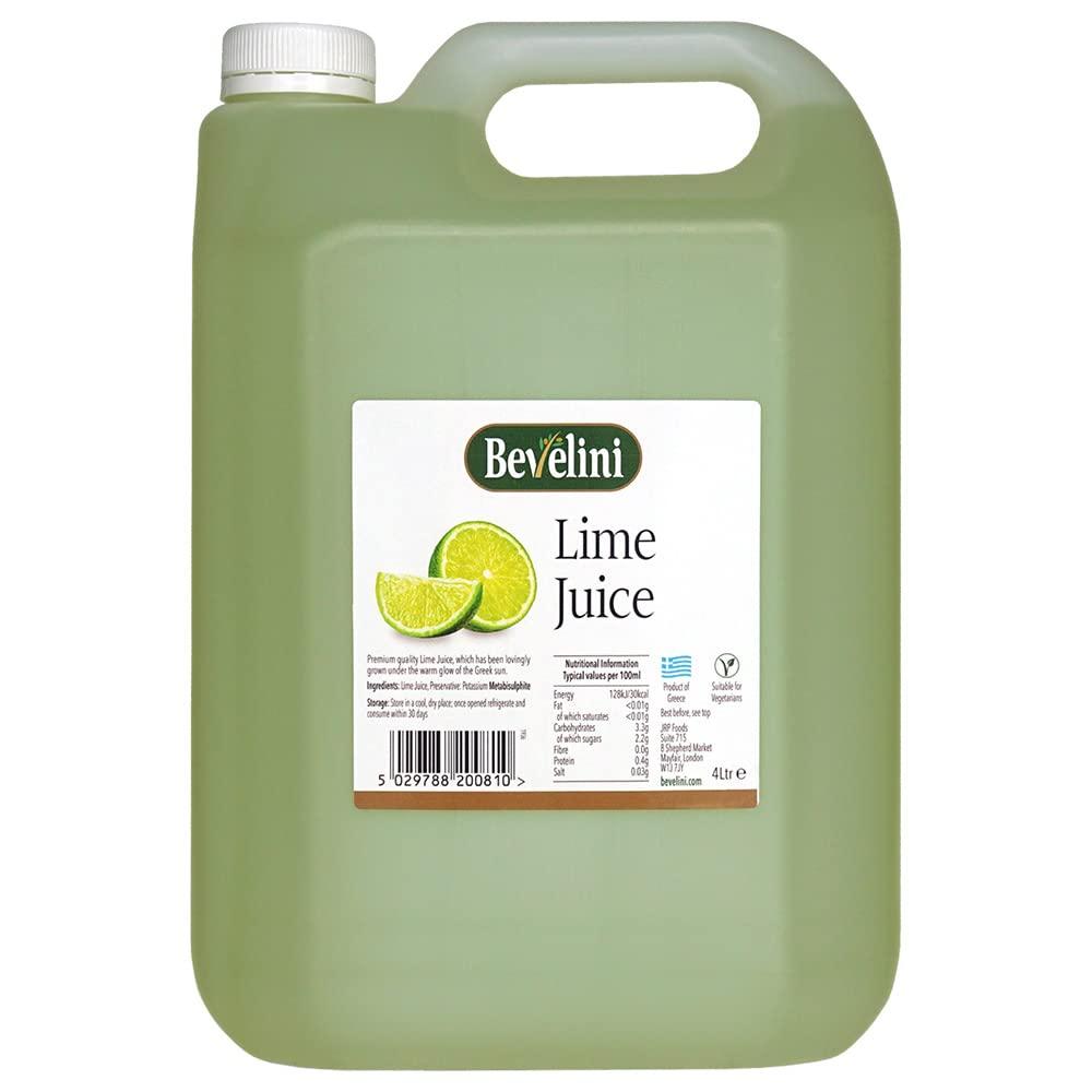 generc Bevelini Mediterannean 100% Pure Lime Juice, 4L (Large, Catering Size) Made from Fresh Mediterranean Limes. Perfect for Tacos, Drinks, Sauces, Salad Dressings, Cleaning Meat + More