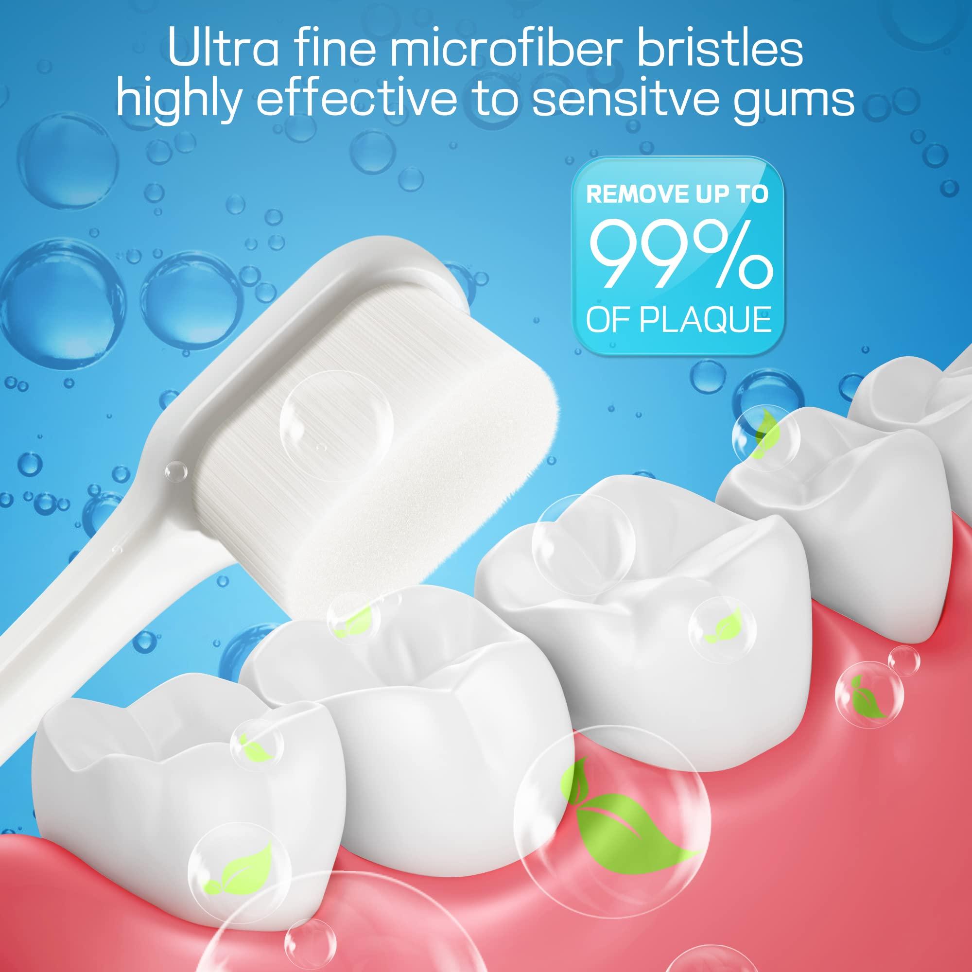 B Rush OBrush Soft Toothbrush for Sensitive Teeth and Gums, New 20,000 Micro Fine Nano Bristles Tooth Brush for Adults, Pregnant and Elderly, Packed in Portable Case, Color Green Beige Pack of 2