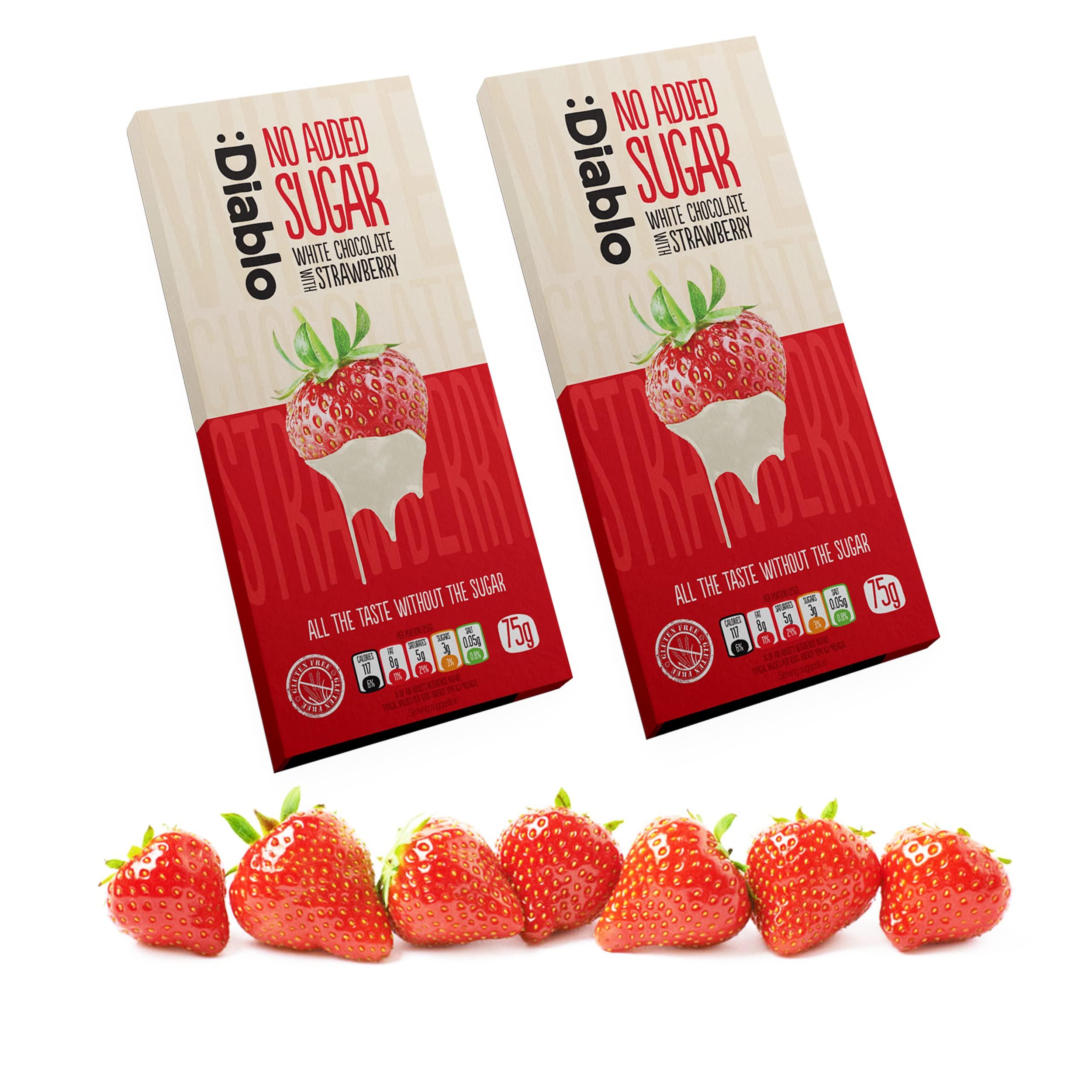 :Diablo Diablo White Chocolate Bar with Strawberry | No Added Sugar, Gluten Free |Diabetic Friendly Chocolate| Hamper Available Perfect for Gifting | 75g (Pack Of 2)